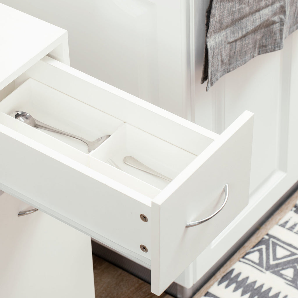 Easycomfort Carrello da Cucina in Truciolato e Acciaio Inox with 2 Ripiani Aperti, Cassetto Estraibile e Parapetti, 25x50x85 cm