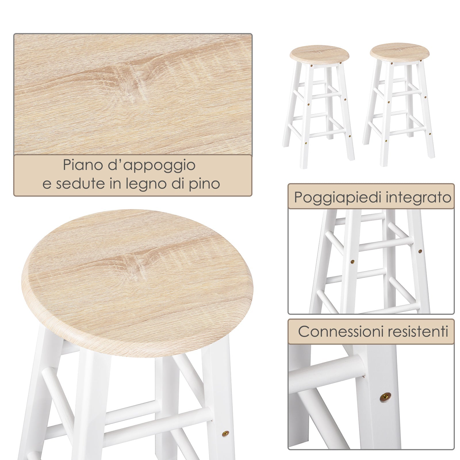 Easycomfort Carrello da Cucina Pieghevole, Mobile da Cucina Salvaspazio with 2 Sgabelli 2 Cassetti 5 Ruote (Rotazione 360°), Legno MDF white
