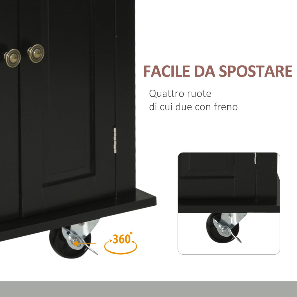 Easycomfort Carrello da Cucina Portavivande with Cassetti, Armadietti e Portaspezie, in Legno e MDF, 111x44.5x82.5 cm, black