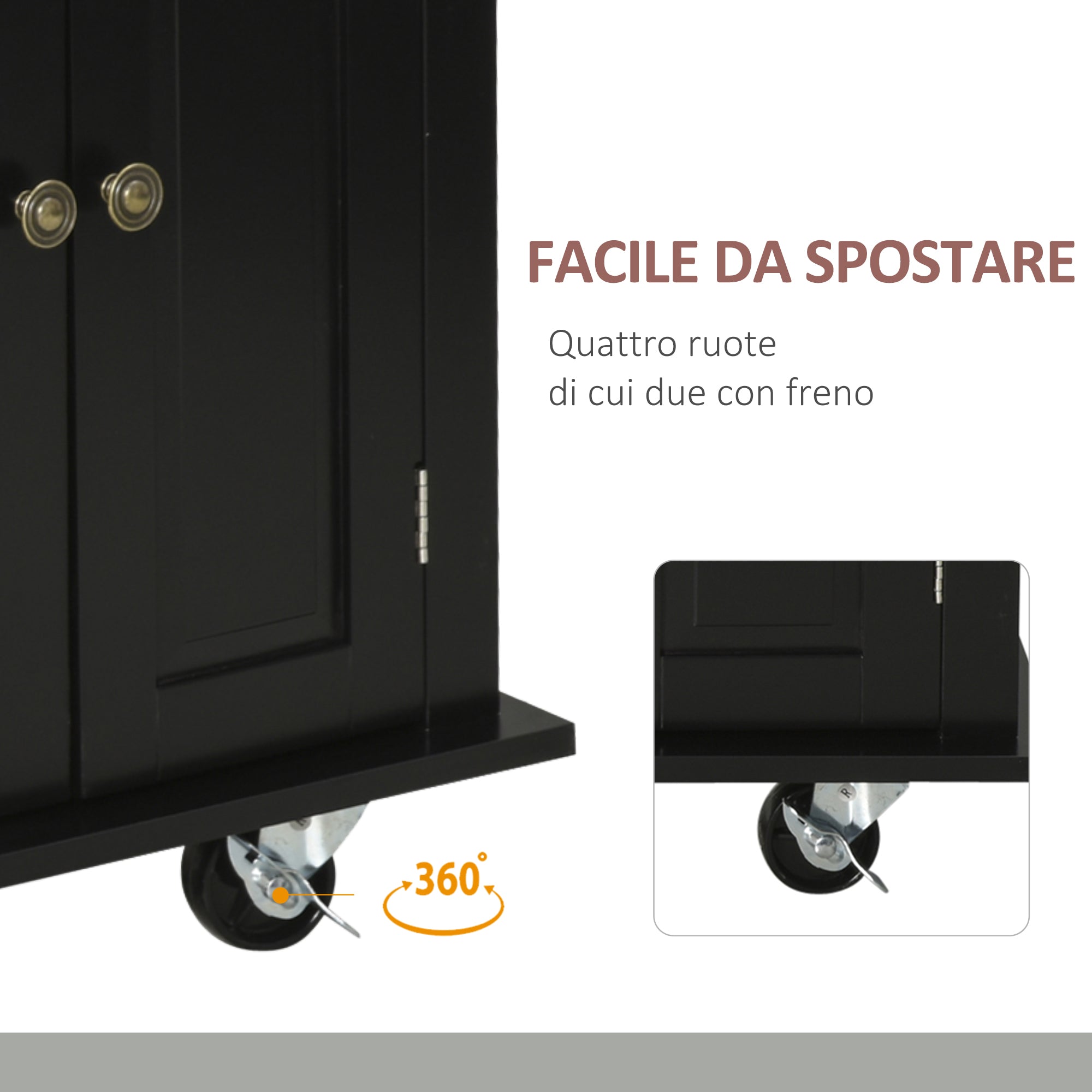 Easycomfort Carrello da Cucina Portavivande with Cassetti, Armadietti e Portaspezie, in Legno e MDF, 111x44.5x82.5 cm, black