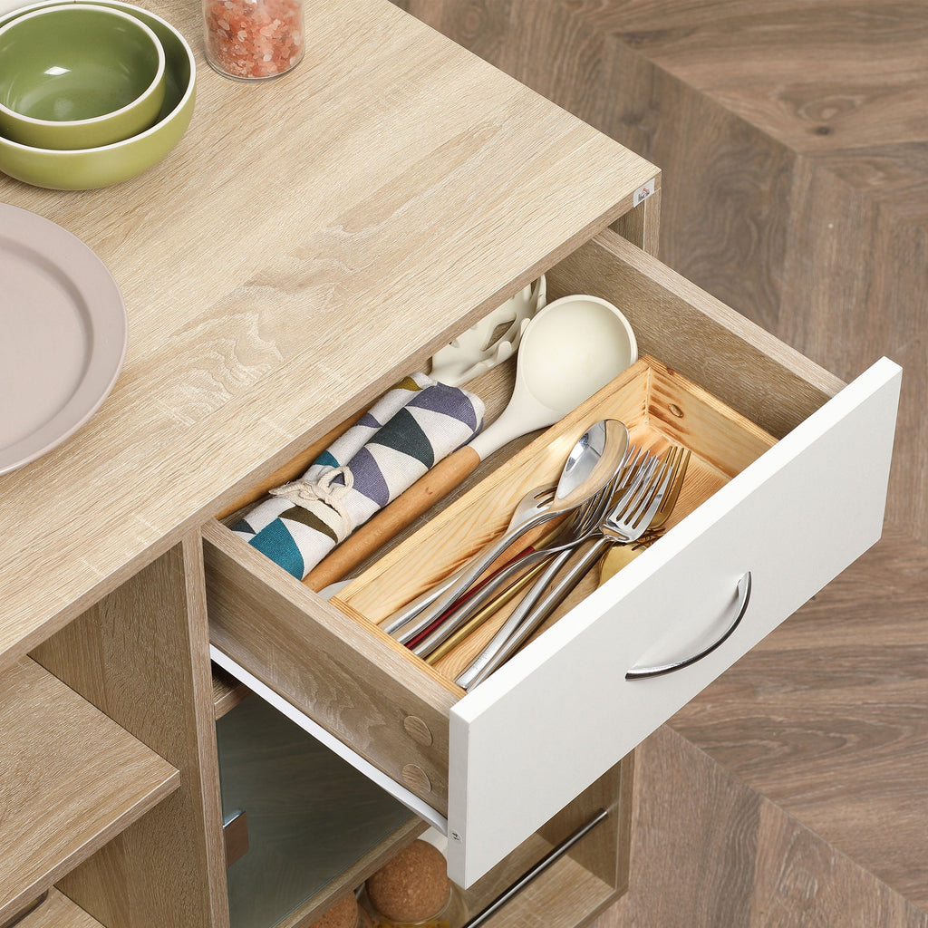 Easycomfort Carrello da Cucina Portavivande with Cassetto, Ripiani e Armadietto in Legno, Acciaio e Vetro, 65x39x80cm