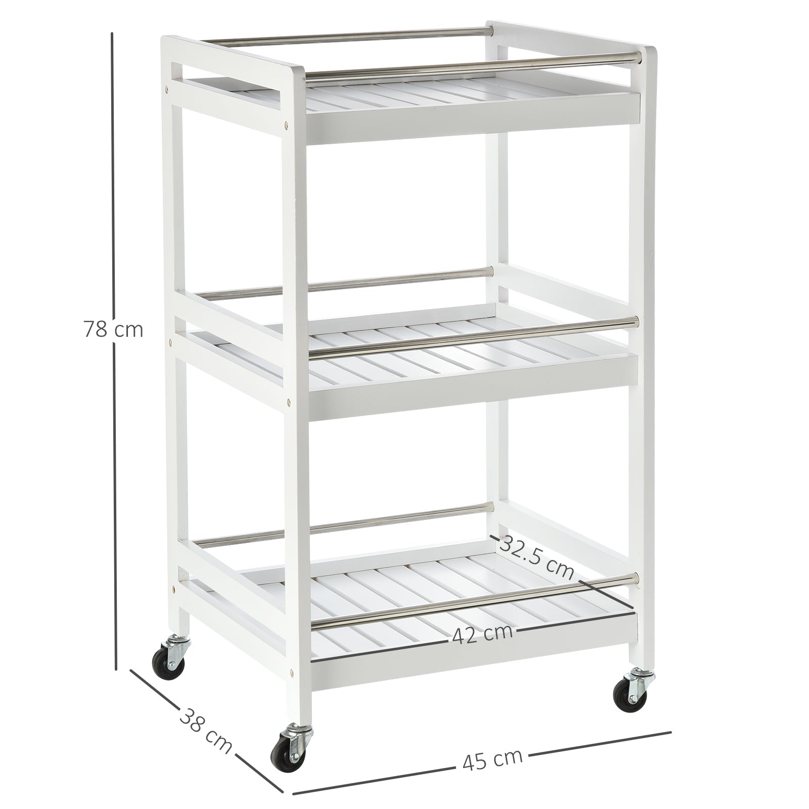 Easycomfort Carrello da Cucina Portavivande in Legno with 3 Ripiani e Ruote, 45x38x78cm, white