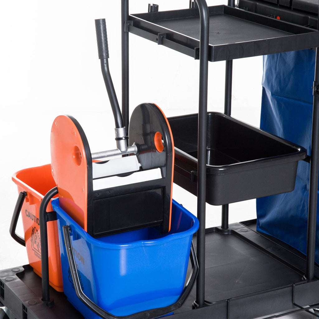 Easycomfort Carrello Pulizie Professionale a 3 Ripiani with Sacco per Immondizia, Ganci per Scopa, Secchio Lavapavimenti with Strizzatore per Mocio e 5 Ruote, per Hotel e Albergo, 111x63.3x103 cm, black
