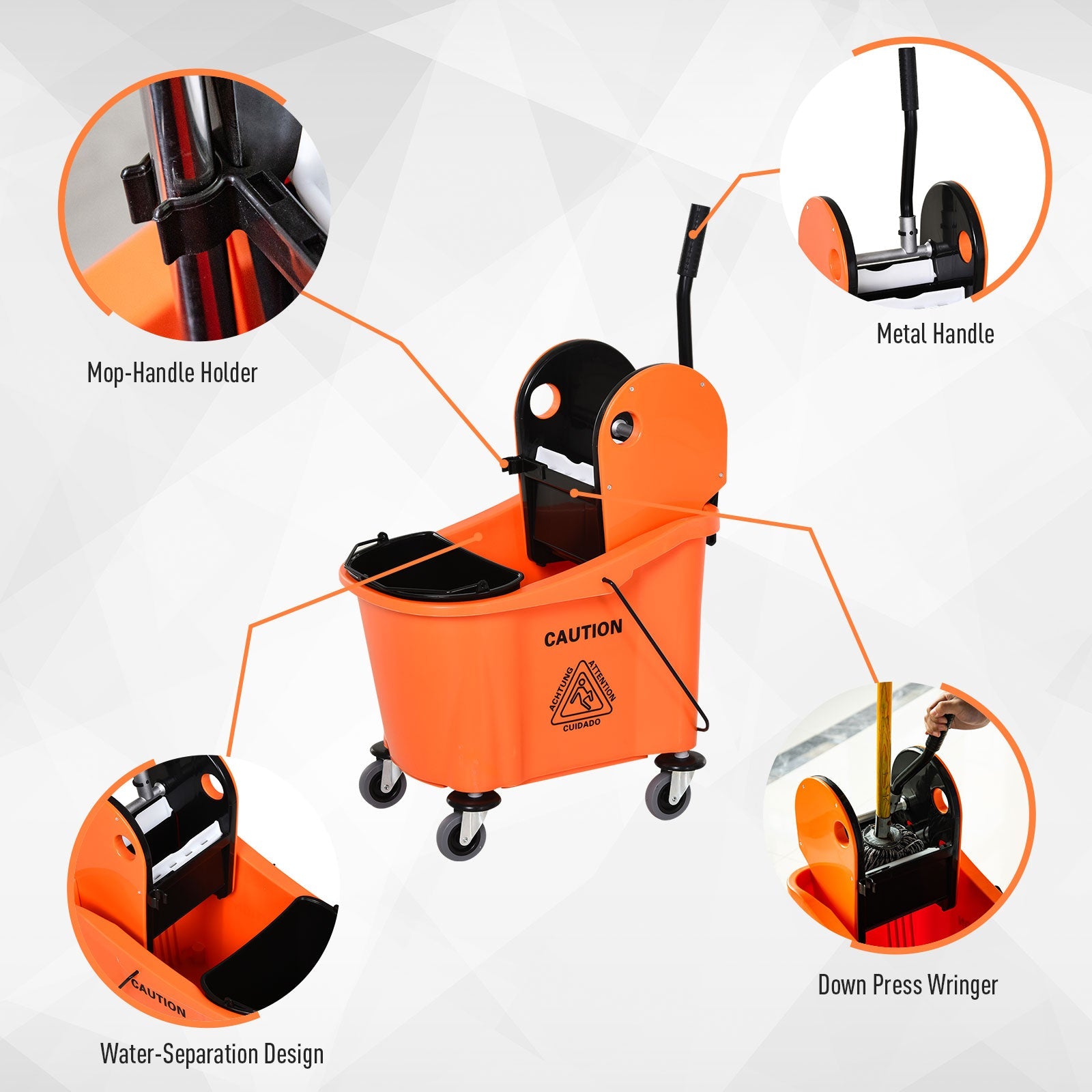 Easycomfort Carrello Secchio Lavapavimenti da 36L with Strizzatore Pressa Arancione