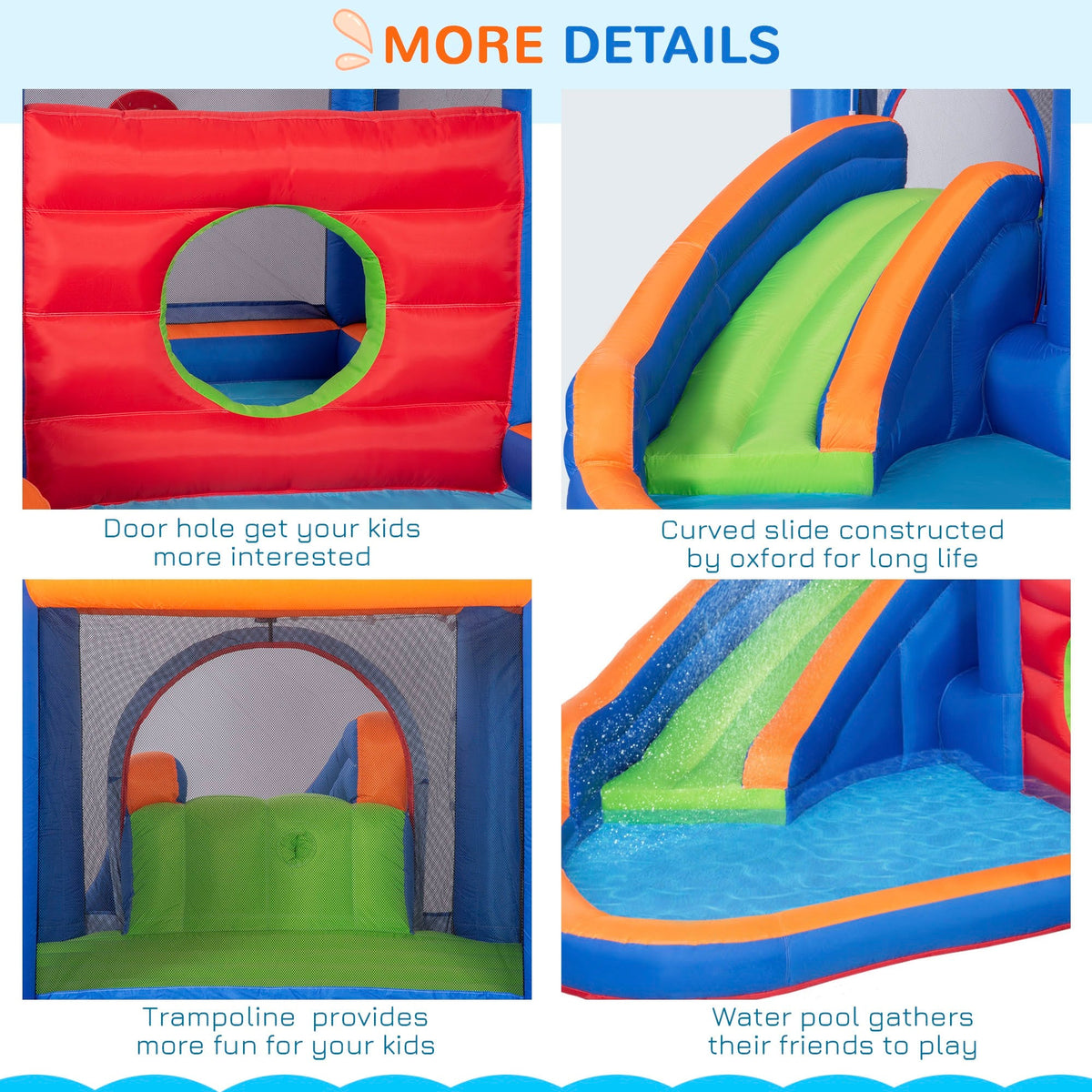 Easycomfort Castello opblaasbaar speelkasteel 3–8 jaar met glijbaan, trampoline en zwembad 380x340x170 cm