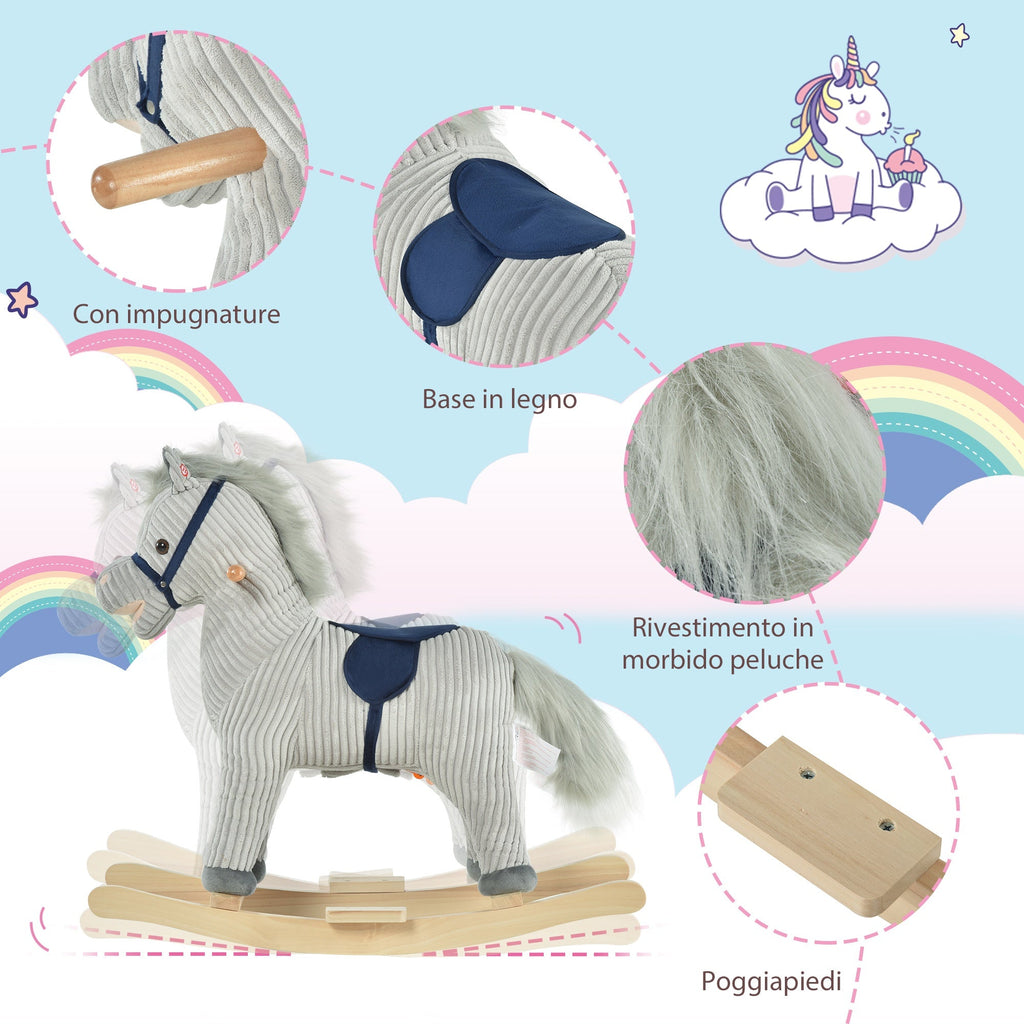 EasyComfort Cavallo schommelpaard voor kinderen 3–6 jaar, met geluid, 73x35x64 cm