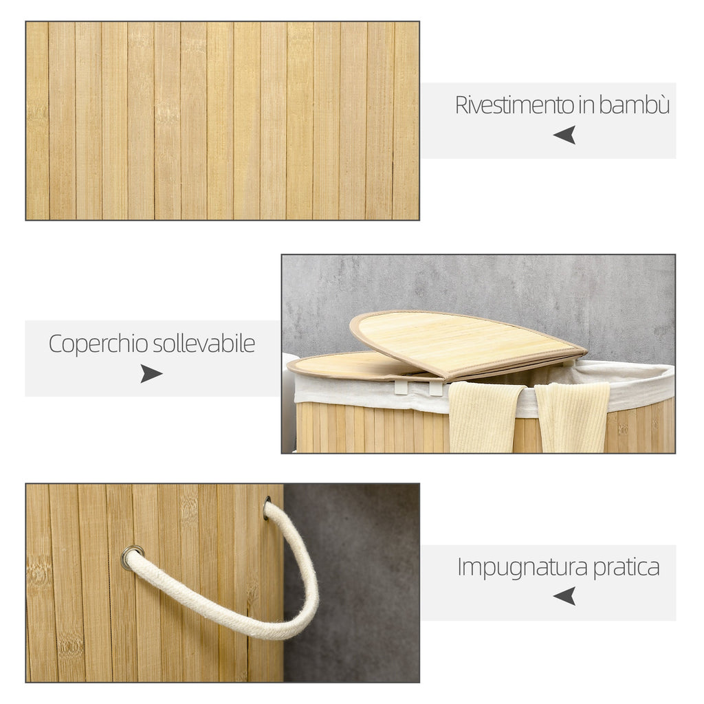 Easycomfort Cesto Portabiancheria a 2 Sezioni, 2 Coperchi e Capacità 100L with Sacca Interna Removibile, 62.5x37x60.5 cm