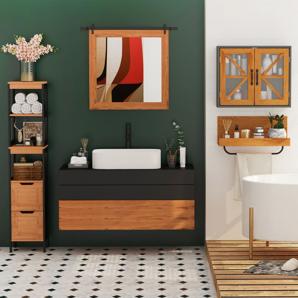 EasyComfort Kolomkast badkamer 2 lades 3 open vakken 30x30x144.3 cm