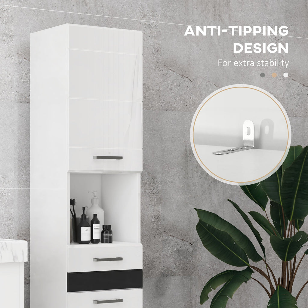 Easycomfort Colonna Bagno in MDF with Ripiano Aperto, Cassetto e Armadietto Chiuso, 37x32.5x170 cm, white