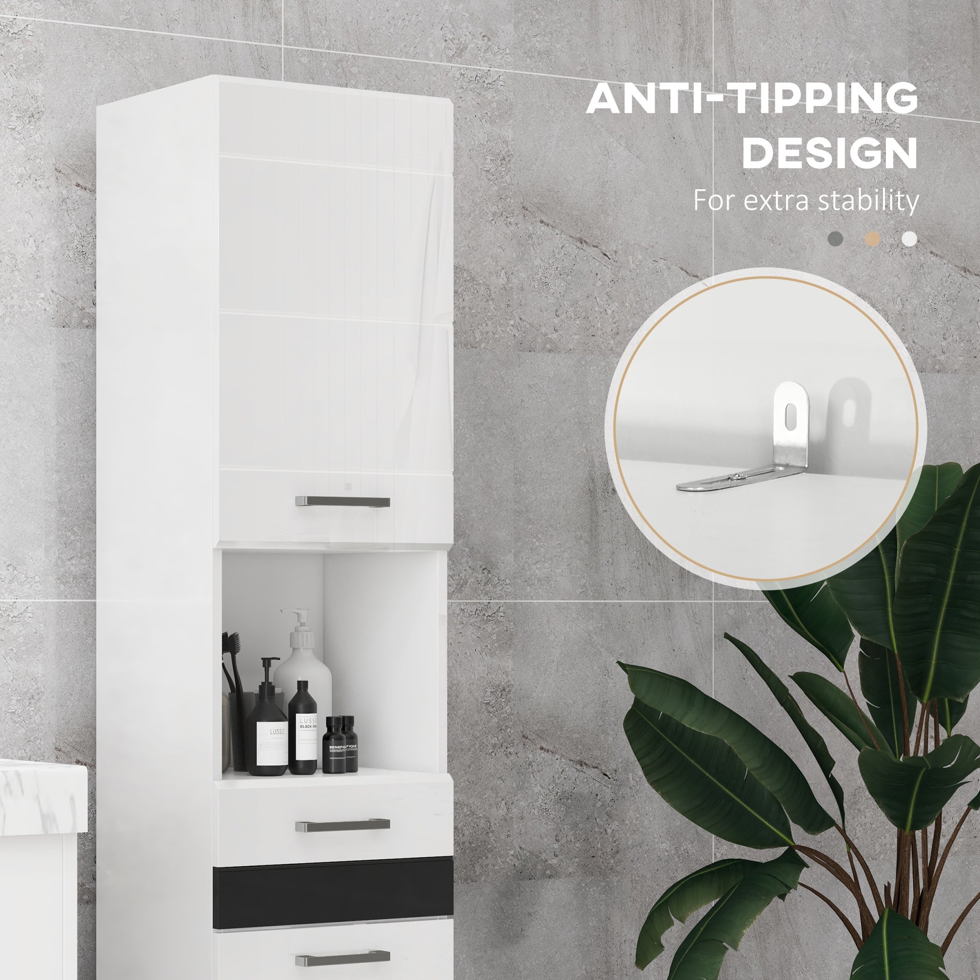 Easycomfort Colonna Bagno in MDF with Ripiano Aperto, Cassetto e Armadietto Chiuso, 37x32.5x170 cm, white
