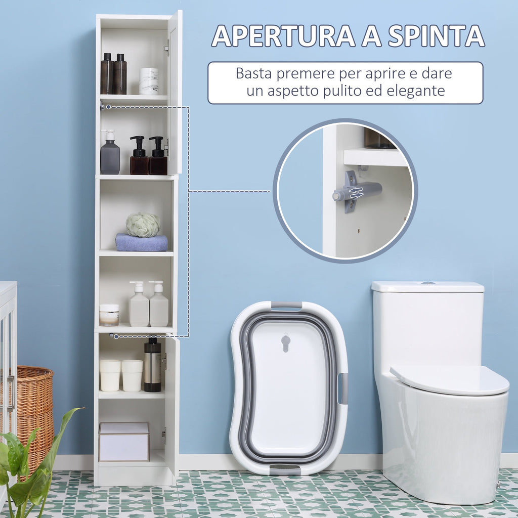 Easycomfort Colonna Bagno Salvaspazio in Legno with Specchio e Apertura a Pressione, 30x28x170cm, white