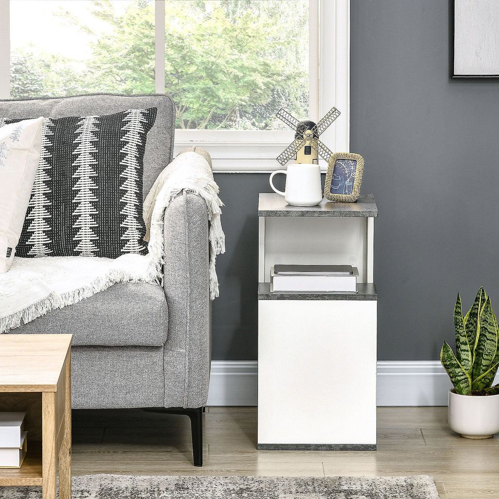 Easycomfort Comodino with Ripiano Aperto in Truciolato dal Design Irregolare, 35x29.5x60 cm, Grigio e white