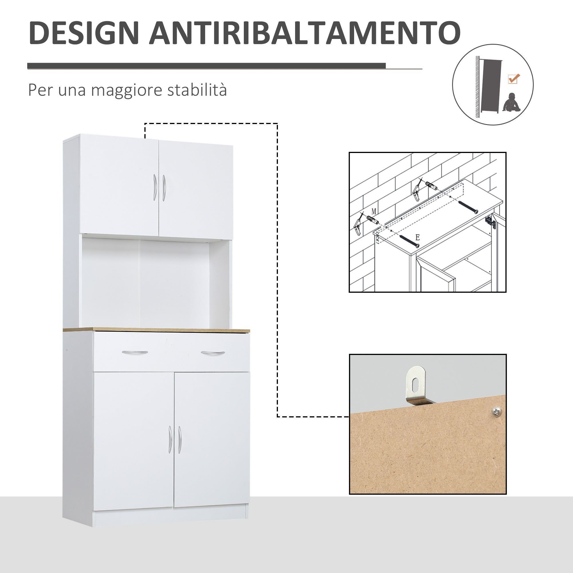 Easycomfort Credenza Cucina with Armadietti a 2 Ante e Cassetto in Legno, 80x40x180cm, white