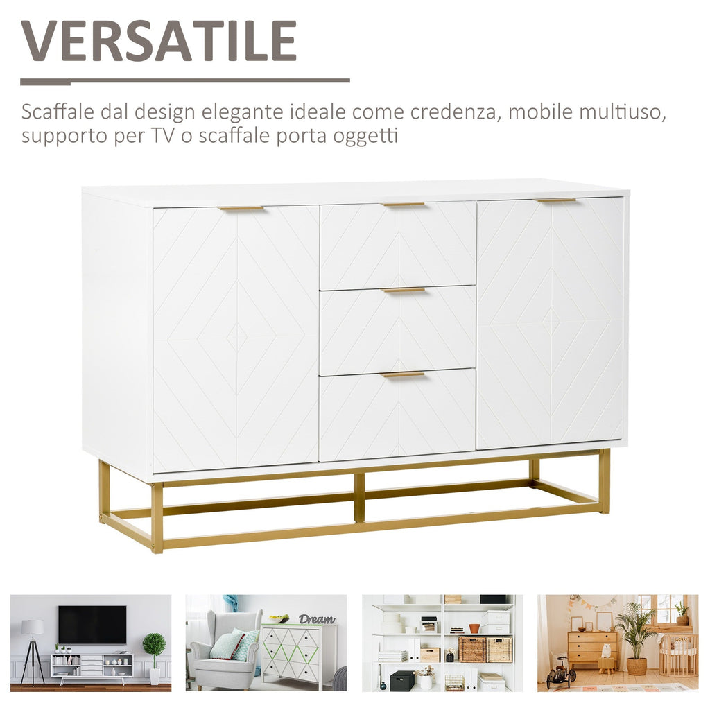 Easycomfort Credenza Moderna Bianca, Credenza Bassa Buffet per Cucina o Sala da Pranzo with 3 Cassetti e 2 Ante, 120x40x76cm