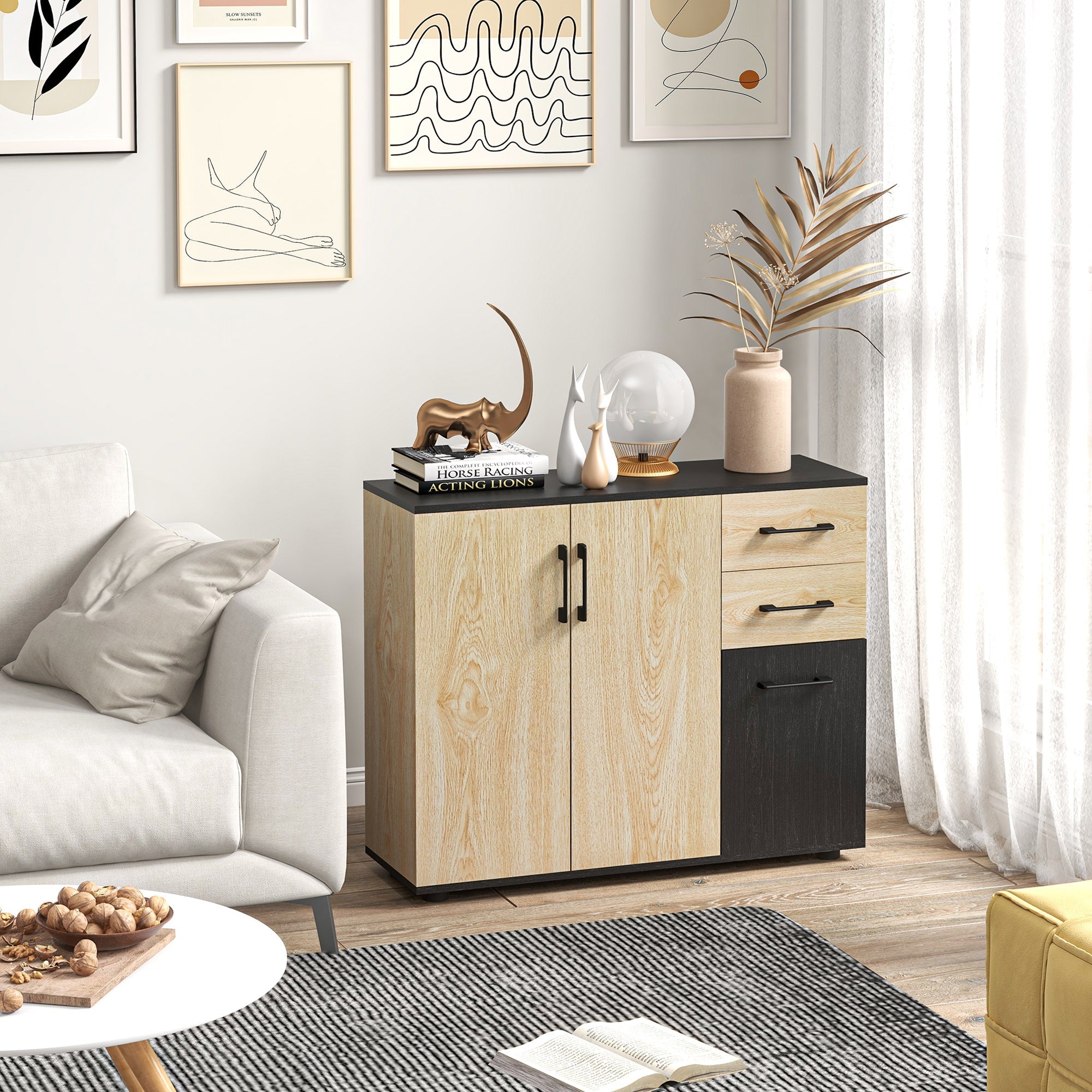 EasyComfort Credenza Moderna Dressoir 2 kasten & 2 lades 90x30x75.5 cm