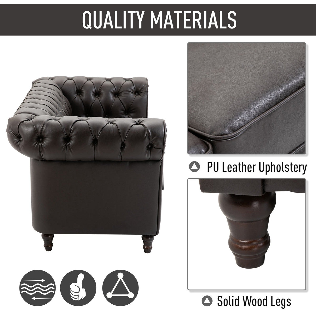 EasyComfort 2-zits Chesterfield-bank PU-leer, 160x84x80 cm