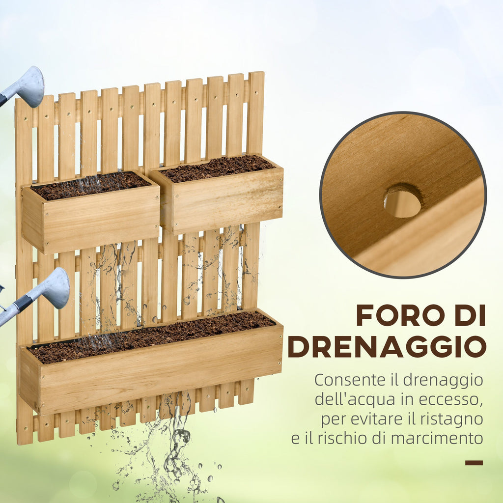 Easycomfort Fioriera da Esterno Verticale in Legno with 3 Vasi Rimovibili, 60x16x80cm