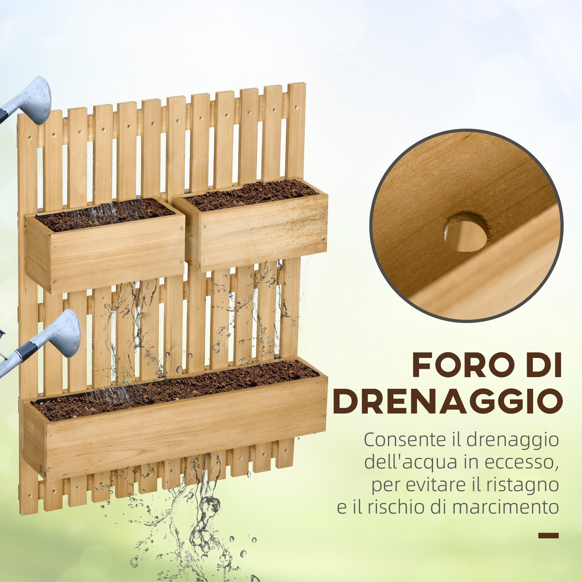 Easycomfort Fioriera da Esterno Verticale in Legno with 3 Vasi Rimovibili, 60x16x80cm