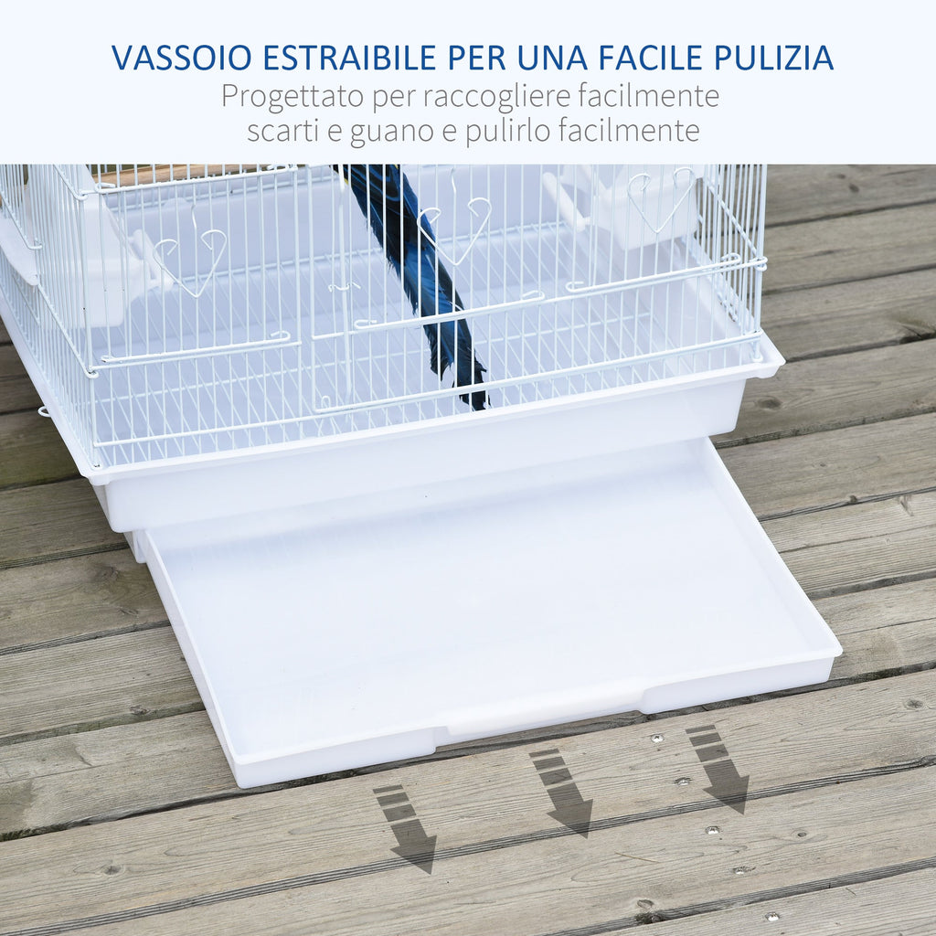 EASYCOMFORT Bird Cage with Perches, Swing and Bowls, Aviary in Metal and Plastic, 46.5x35.5x92cm, White