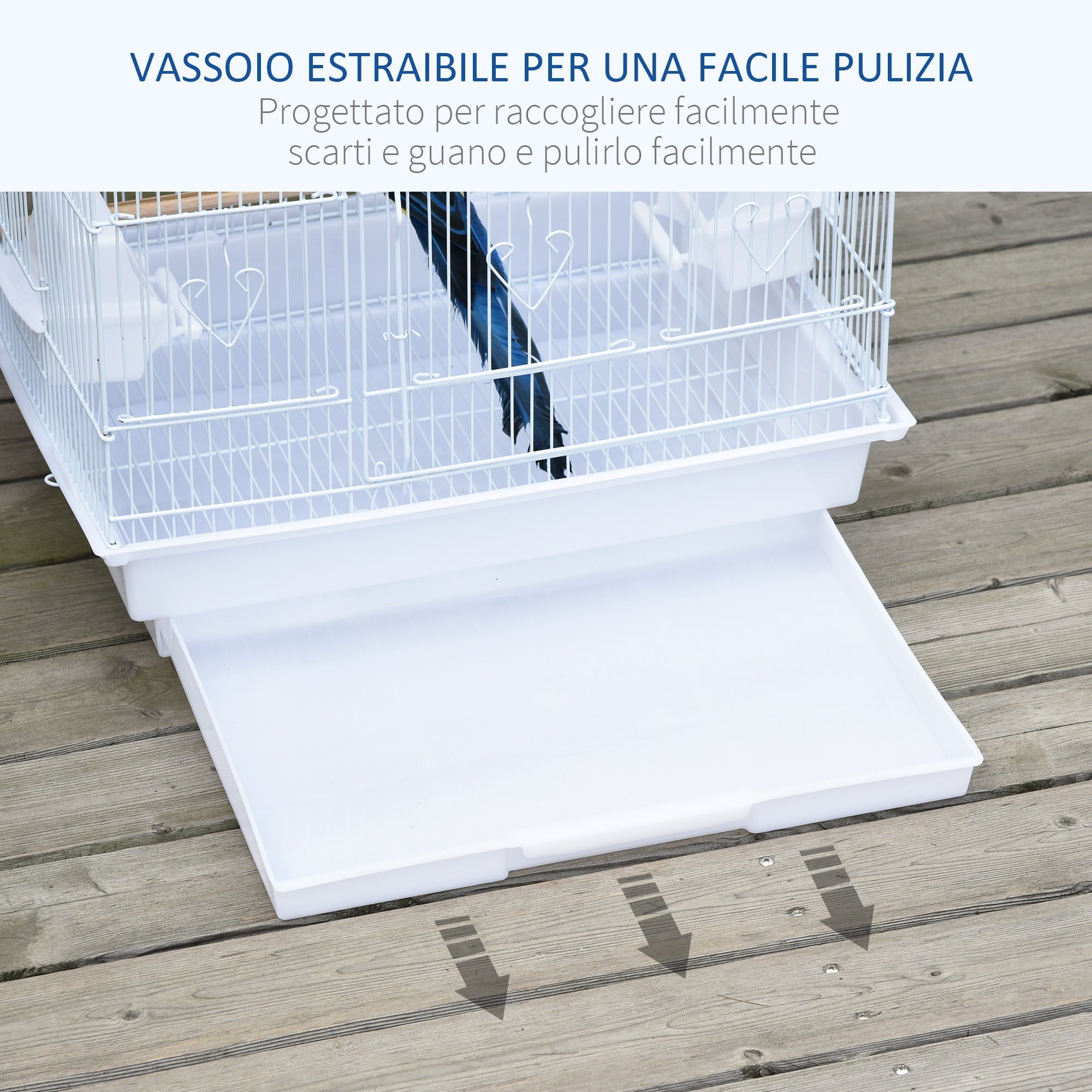 EASYCOMFORT Bird Cage with Perches, Swing and Bowls, Aviary in Metal and Plastic, 46.5x35.5x92cm, White