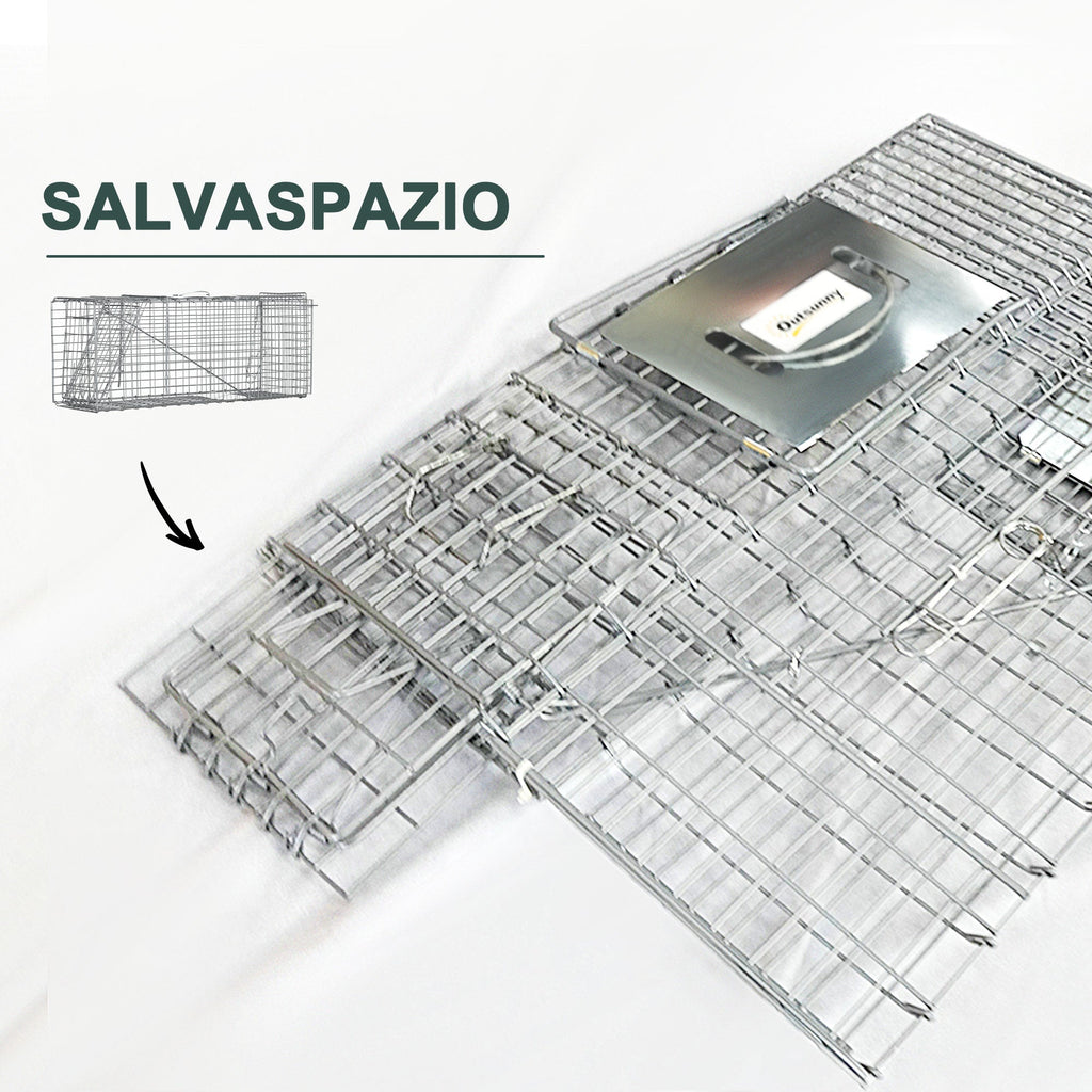 EASYCOMFORT Foldable Trap Cage for Live Animals in Steel, 81x26x34.5cm, Silver