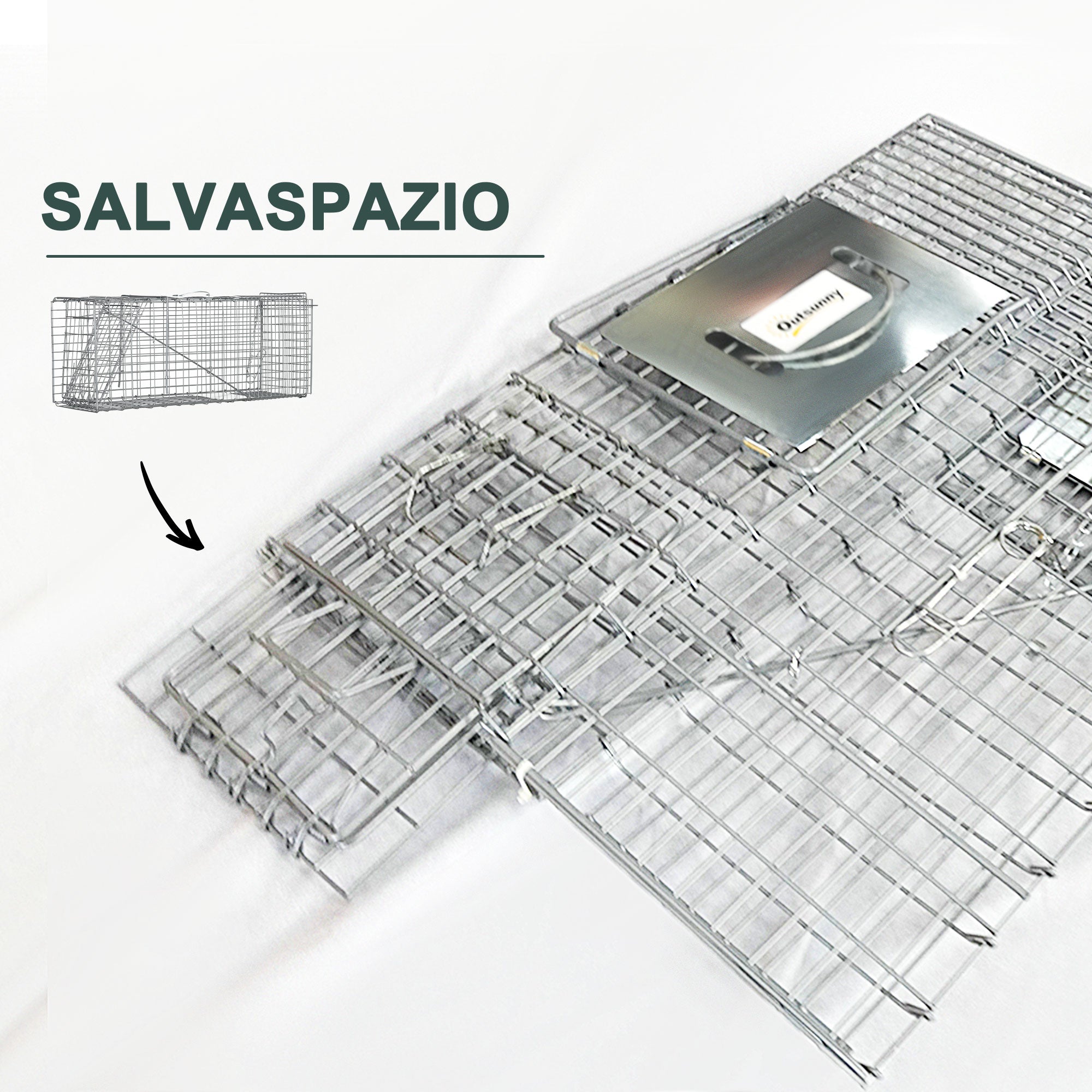 EASYCOMFORT Foldable Trap Cage for Live Animals in Steel, 81x26x34.5cm, Silver