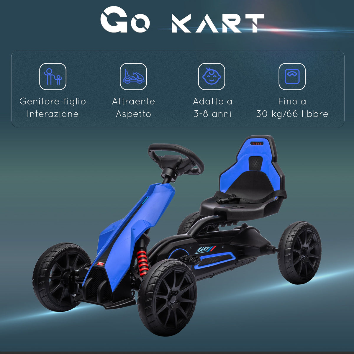 EasyComfort Go Kart trapauto 3–8 jaar, verstelbare stoel, EVA-wielen, 100x58x58.5 cm