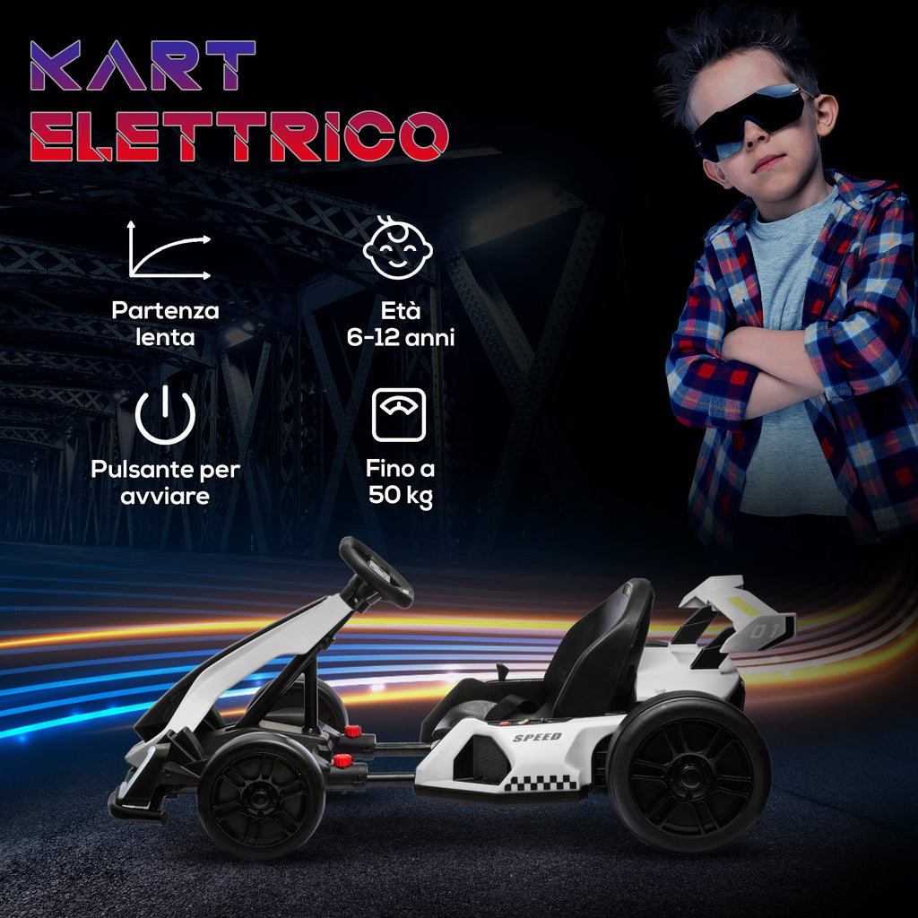 Easycomfort Go Kart Elettrico per Bambini 6-12 Anni 24V 12km/h with Seggiolino Regolabile, white