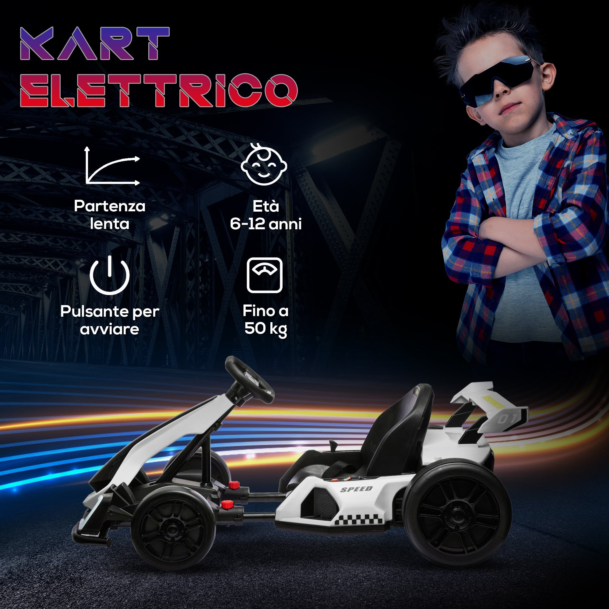 Easycomfort Go Kart Elettrico per Bambini 6-12 Anni 24V 12km/h with Seggiolino Regolabile, white