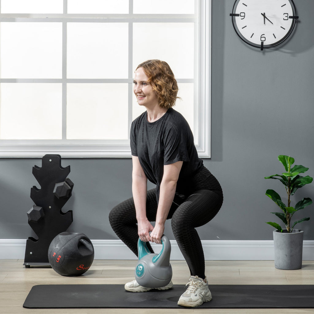 Easycomfort Kettlebell 10kg in PU e Sabbia with Base Piatta e Impugnatura per Stacchi, Squat e Sollevamenti, 22x16x26 cm, Verde Scuro