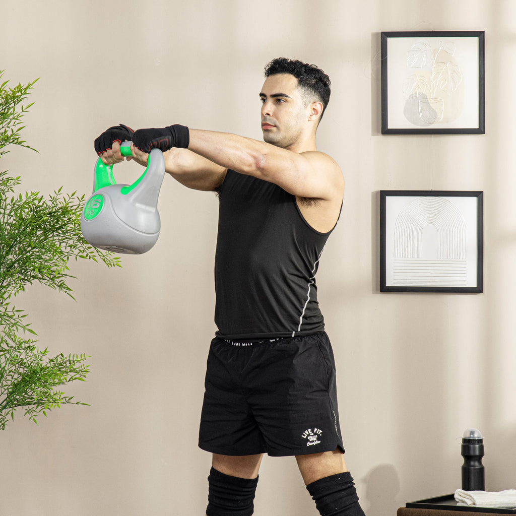EasyComfort kettlebell 16 kg – PU, platte basis, groen