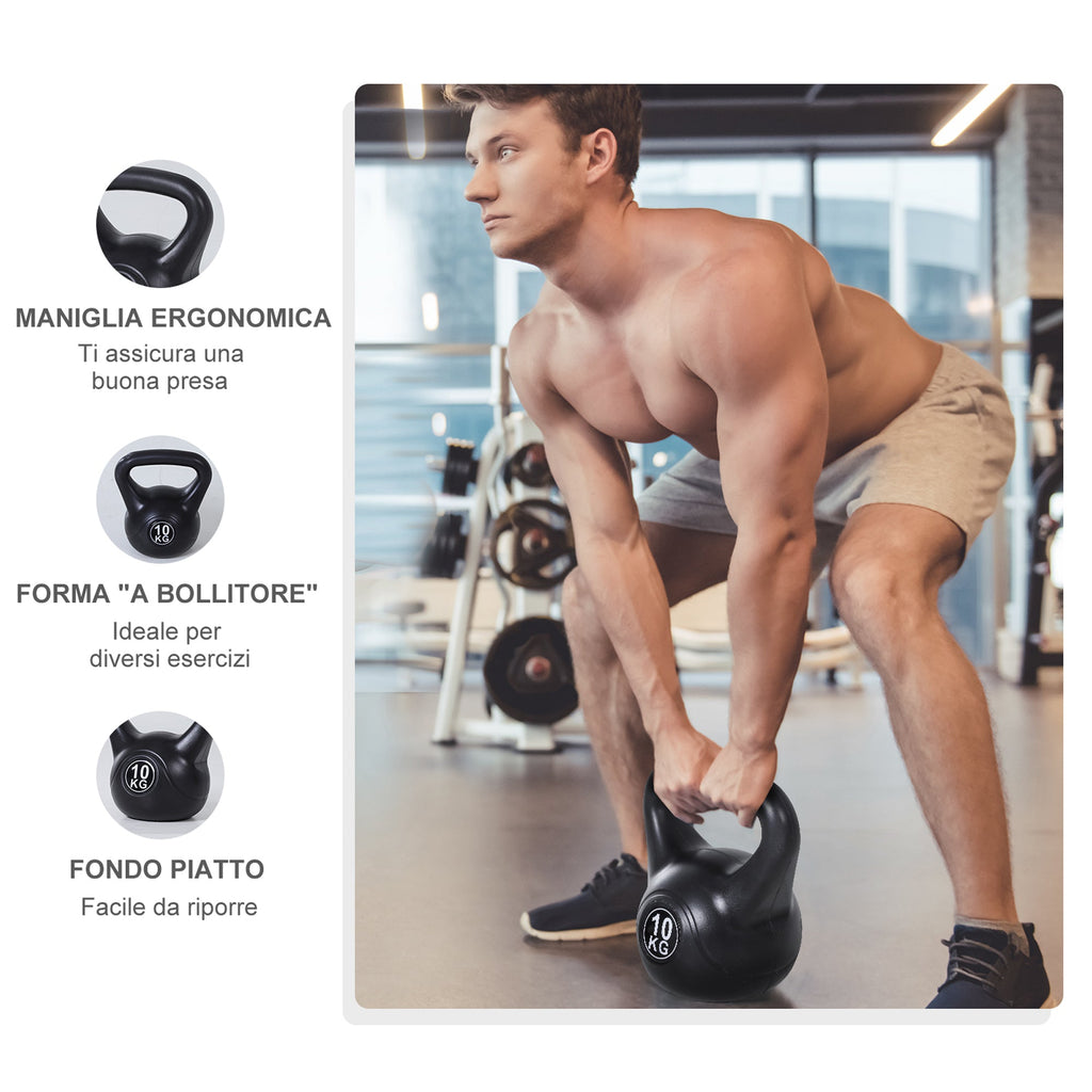 Easycomfort Kettlebell da 10 kg per Sport e Fitness in PVC with Sabbia e Maniglia Liscia Anti-Sfregamento