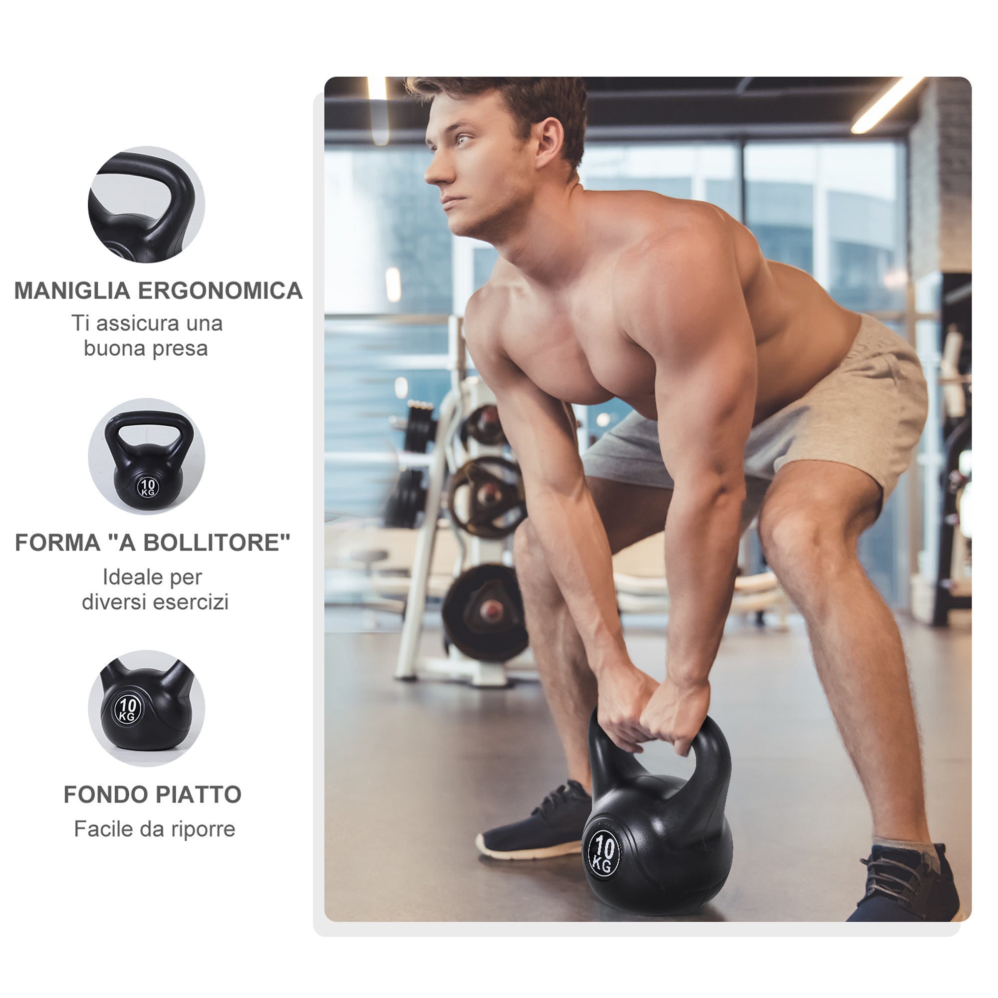 Easycomfort Kettlebell da 10 kg per Sport e Fitness in PVC with Sabbia e Maniglia Liscia Anti-Sfregamento