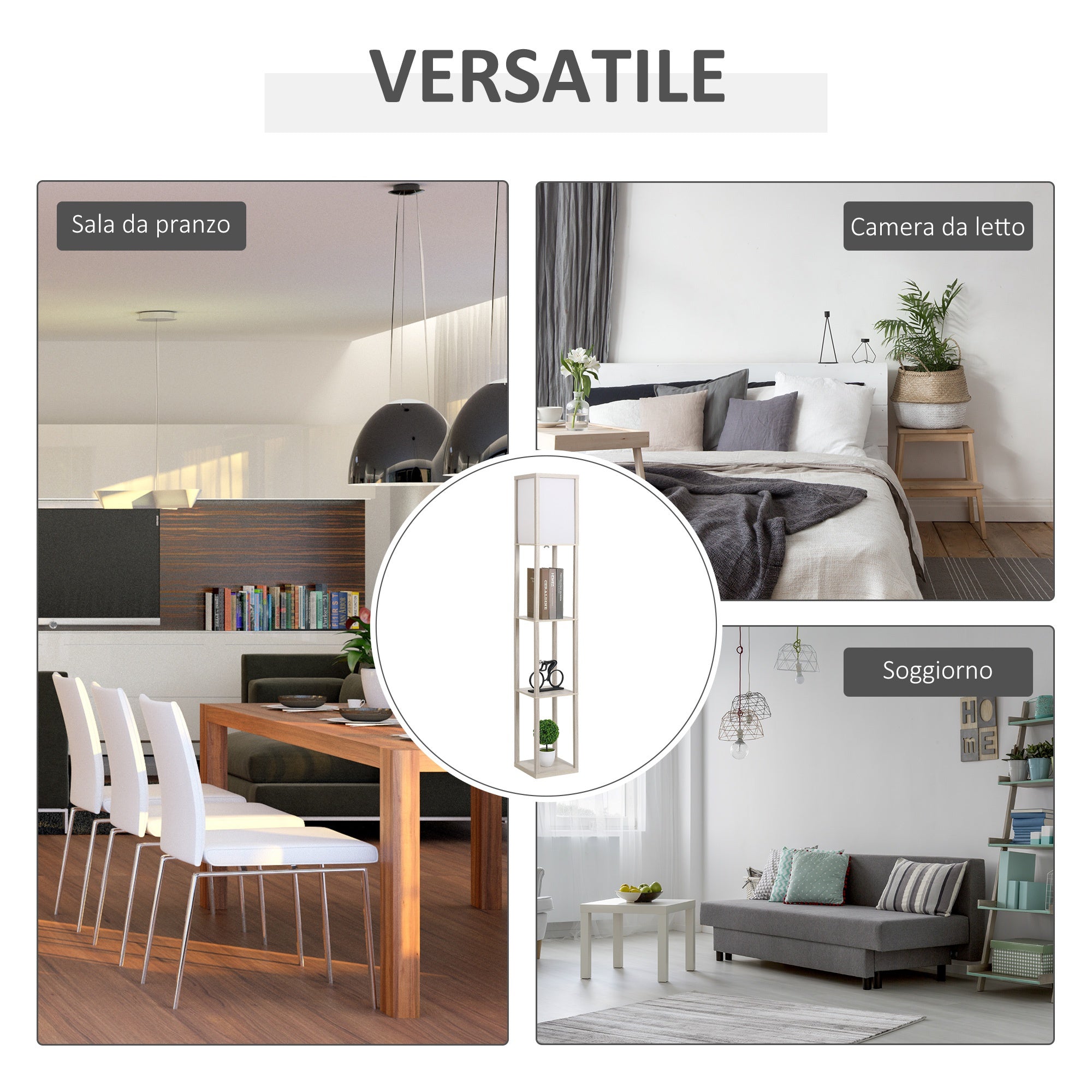 EasyComfort vloerlamp met 3 planken 40W E27 26x26x160 cm eiken