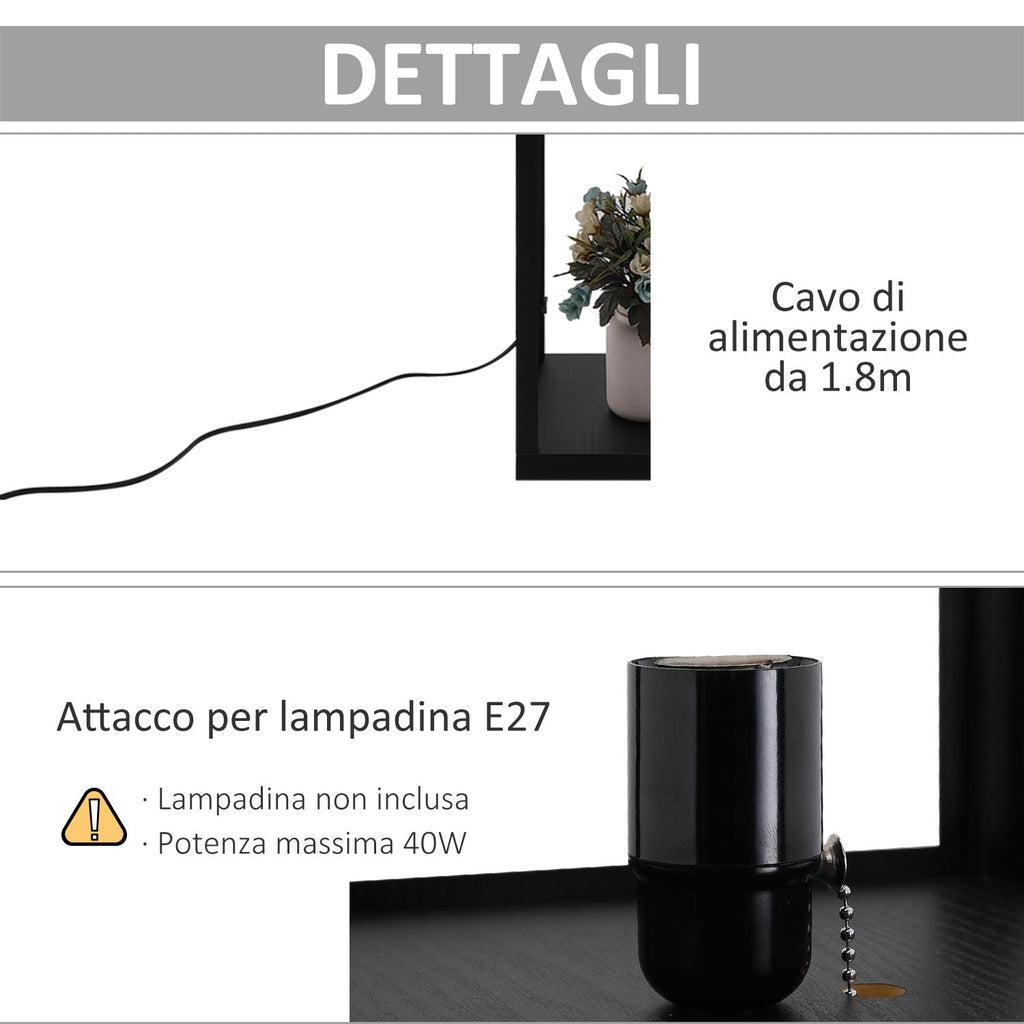 Easycomfort Lampada Lampadina da Terra Salvaspazio with Ripiani Durevole Cotone, MDF 26 x 26 x 160 cm black, bianco