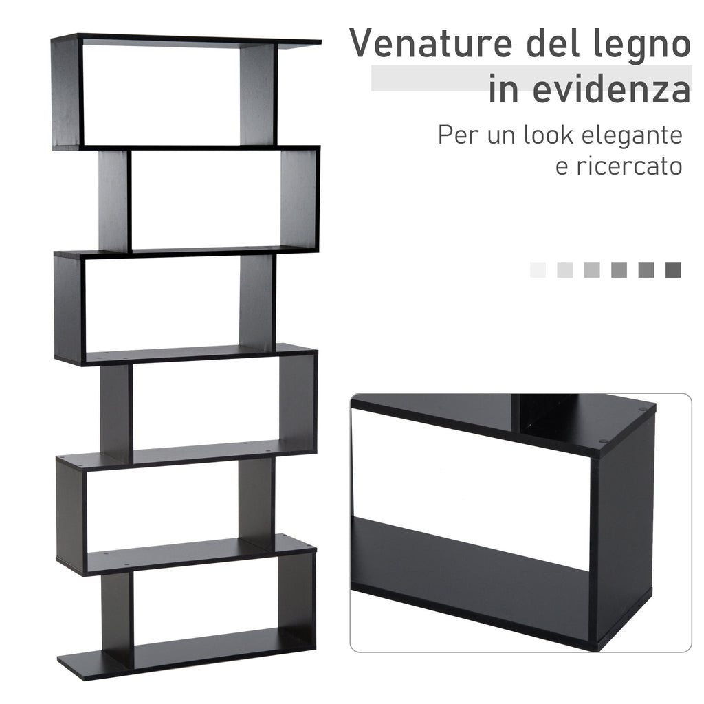 EasyComfort S‑vormige boekenkast 6 leLPGanken 80×23×192 cm zwart