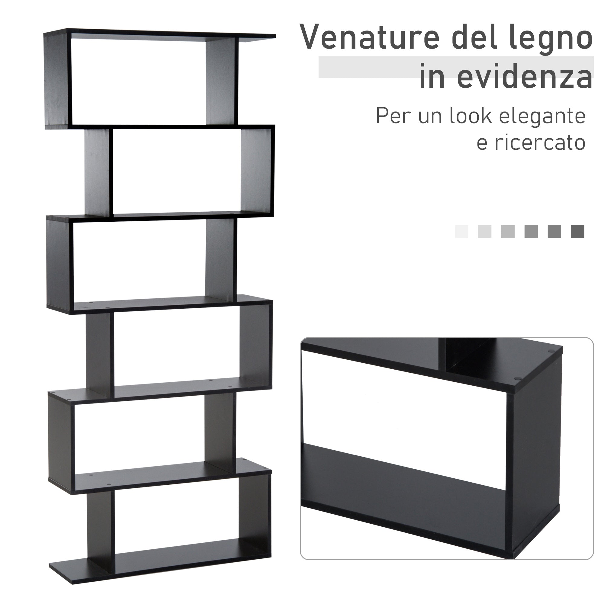 EasyComfort S‑vormige boekenkast 6 leLPGanken 80×23×192 cm zwart