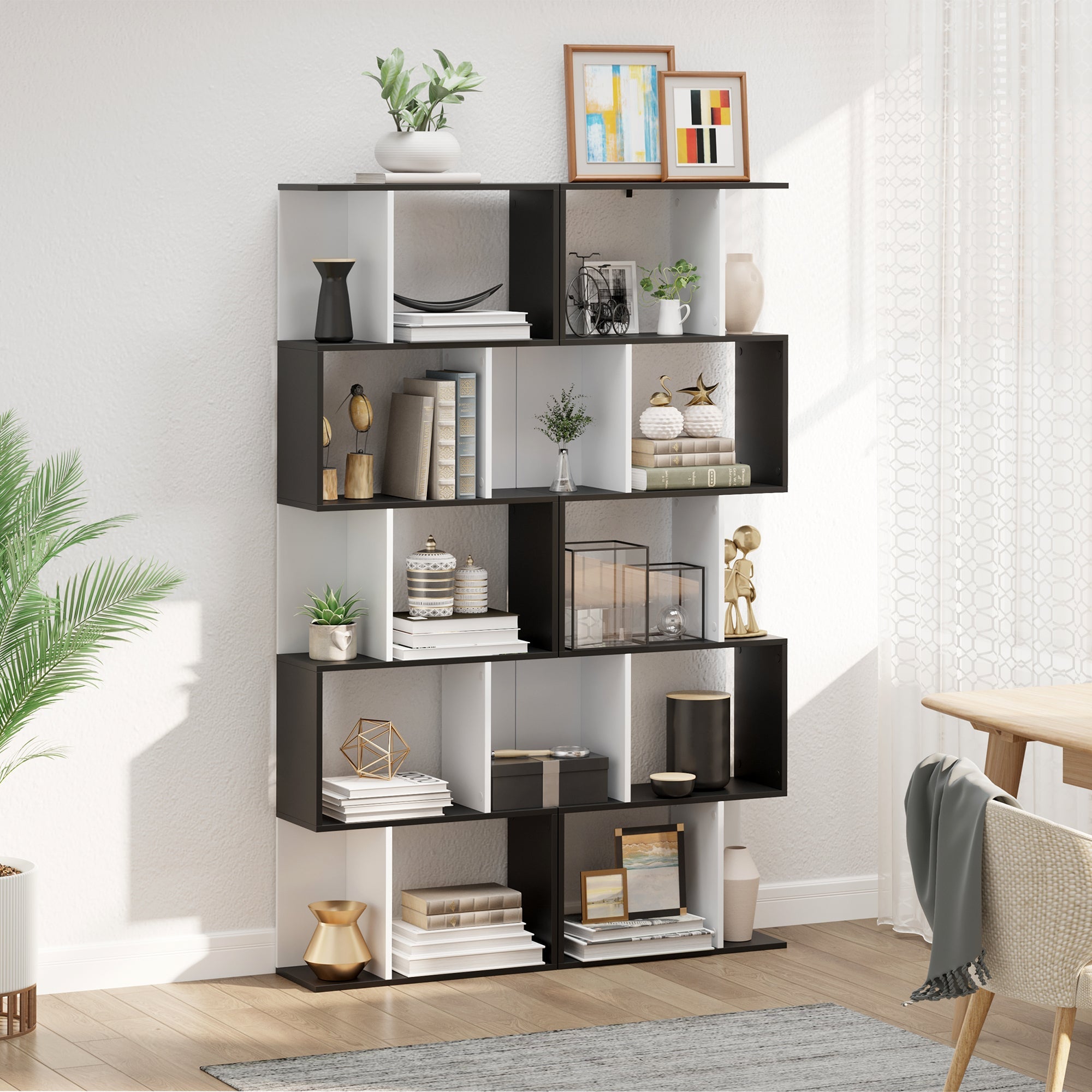 Easycomfort Libreria Moderna 5 Ripiani Pratici Finitura Eccellente, Superficie Liscia e a Prova di Umidità in Legno Truciolato black 60×24×184.5cm