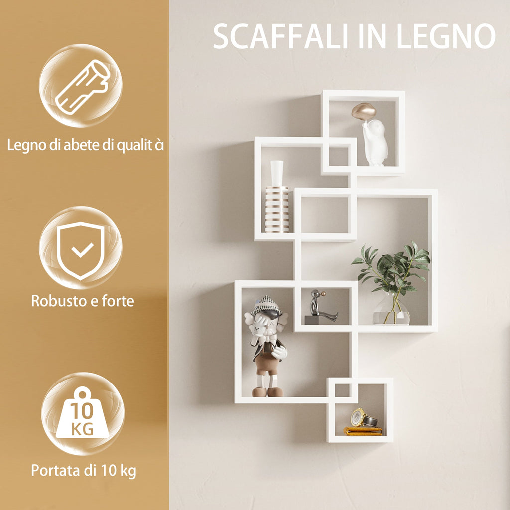 Easycomfort Libreria Moderna Sospesa with 5 Cubi Intrecciati in Legno, 49.5x10.2x86cm, white