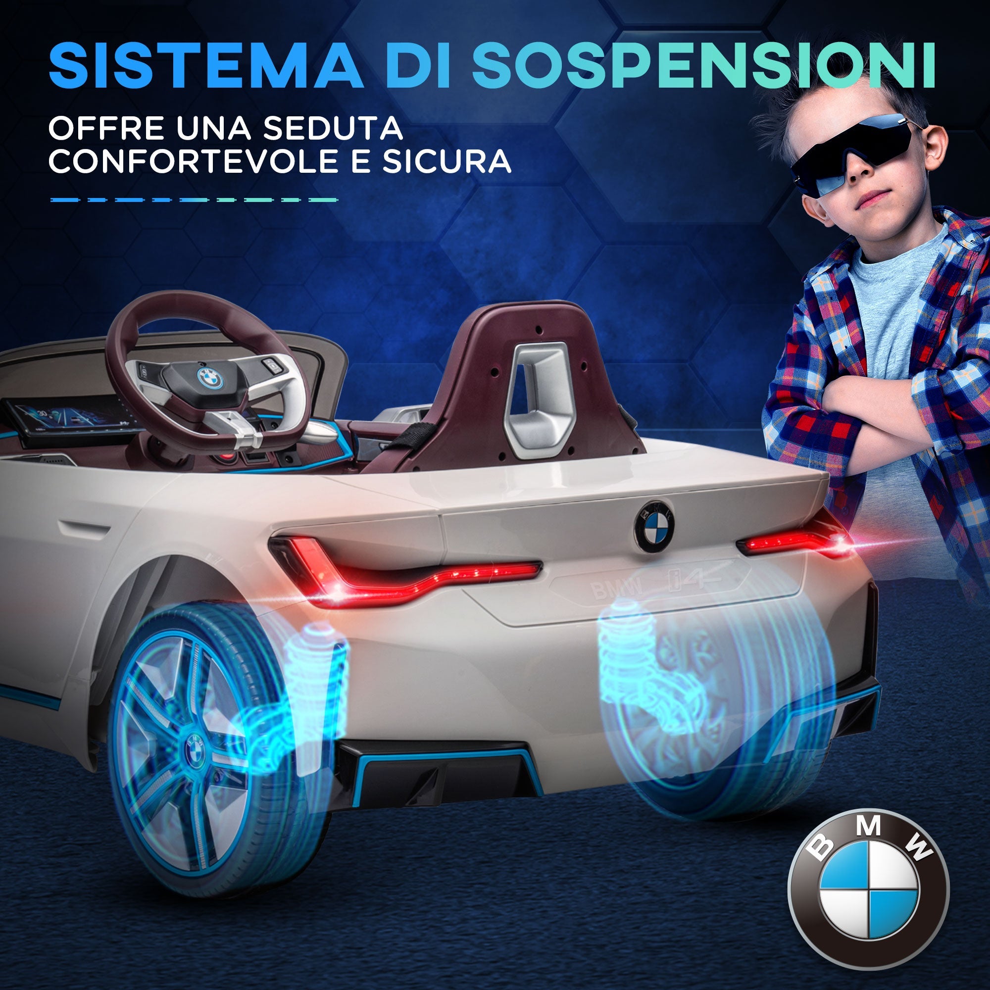 Easycomfort Macchina Elettrica per Bambini 3-6 Anni with Licenza BMW with Telecomando, Clacson e Fari, 115x67x45 cm, Bianca