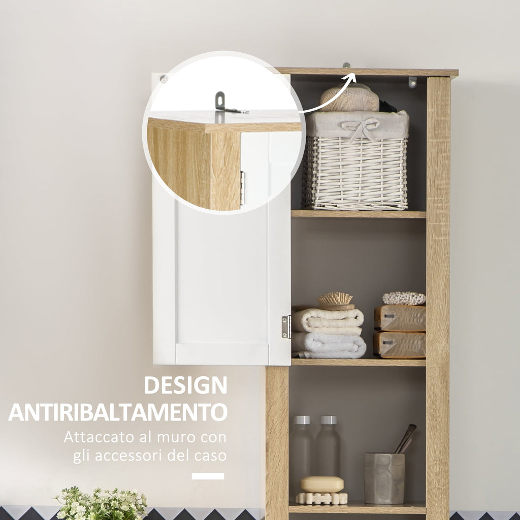 Easycomfort Mobile Bagno Alto in Truciolato with un Cassetto, 2 Armadietti e 2 Ripiani Aperti Regolabili, 37x30x184 cm