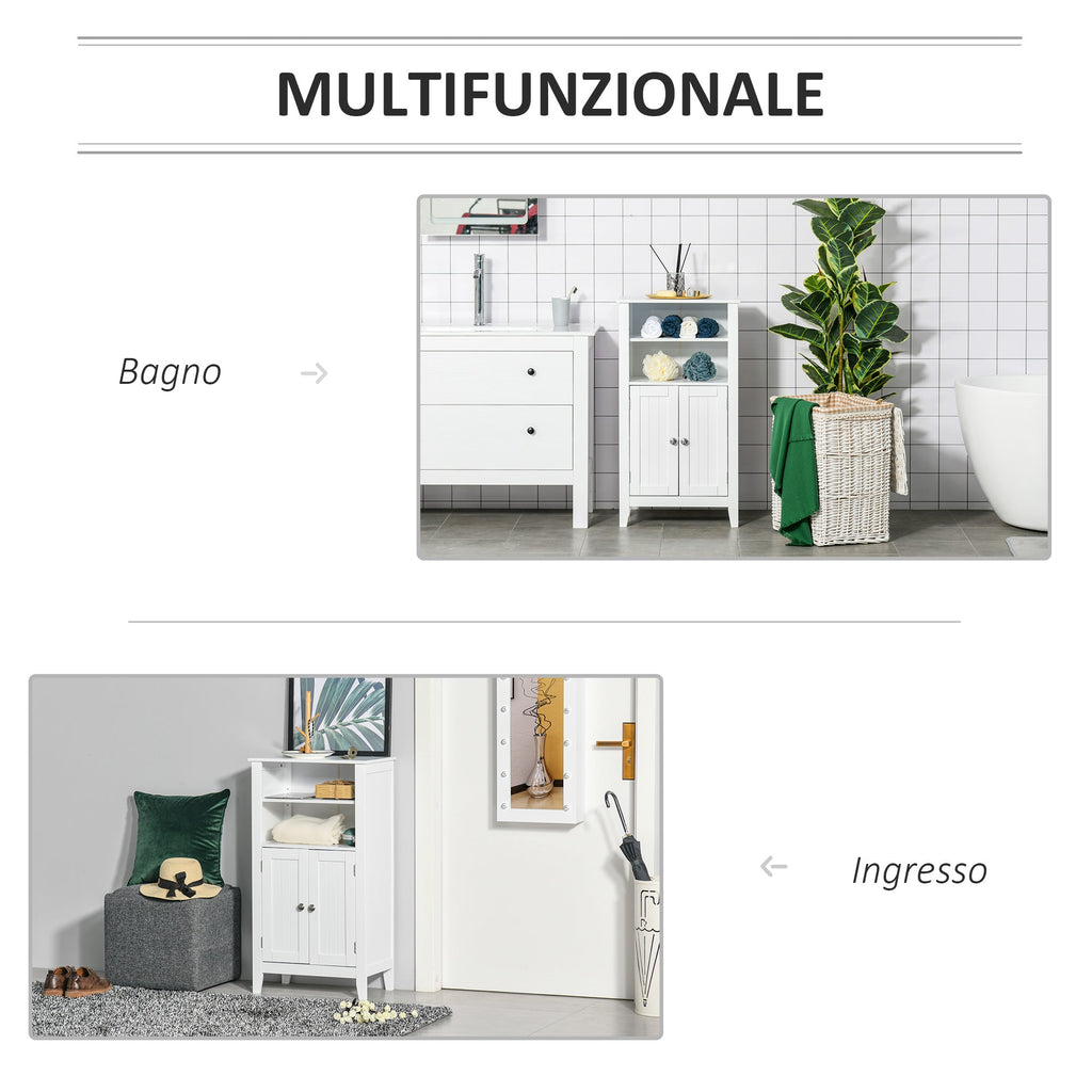 Easycomfort Mobile Bagno with Mensole Regolabili e Armadietto 2 Ante, Mobiletto Bagno Multiuso in Legno, white, 50x30x93cm