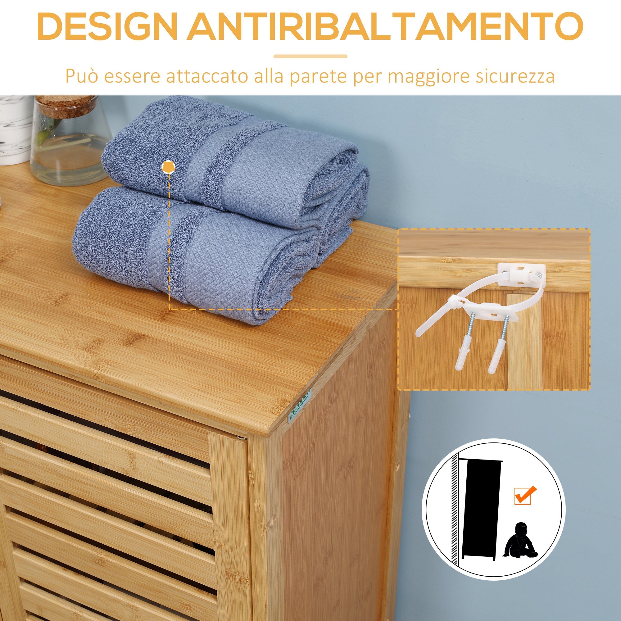 EasyComfort Moderne badkamerkast 2-deurs, bamboe 68x32x86 cm