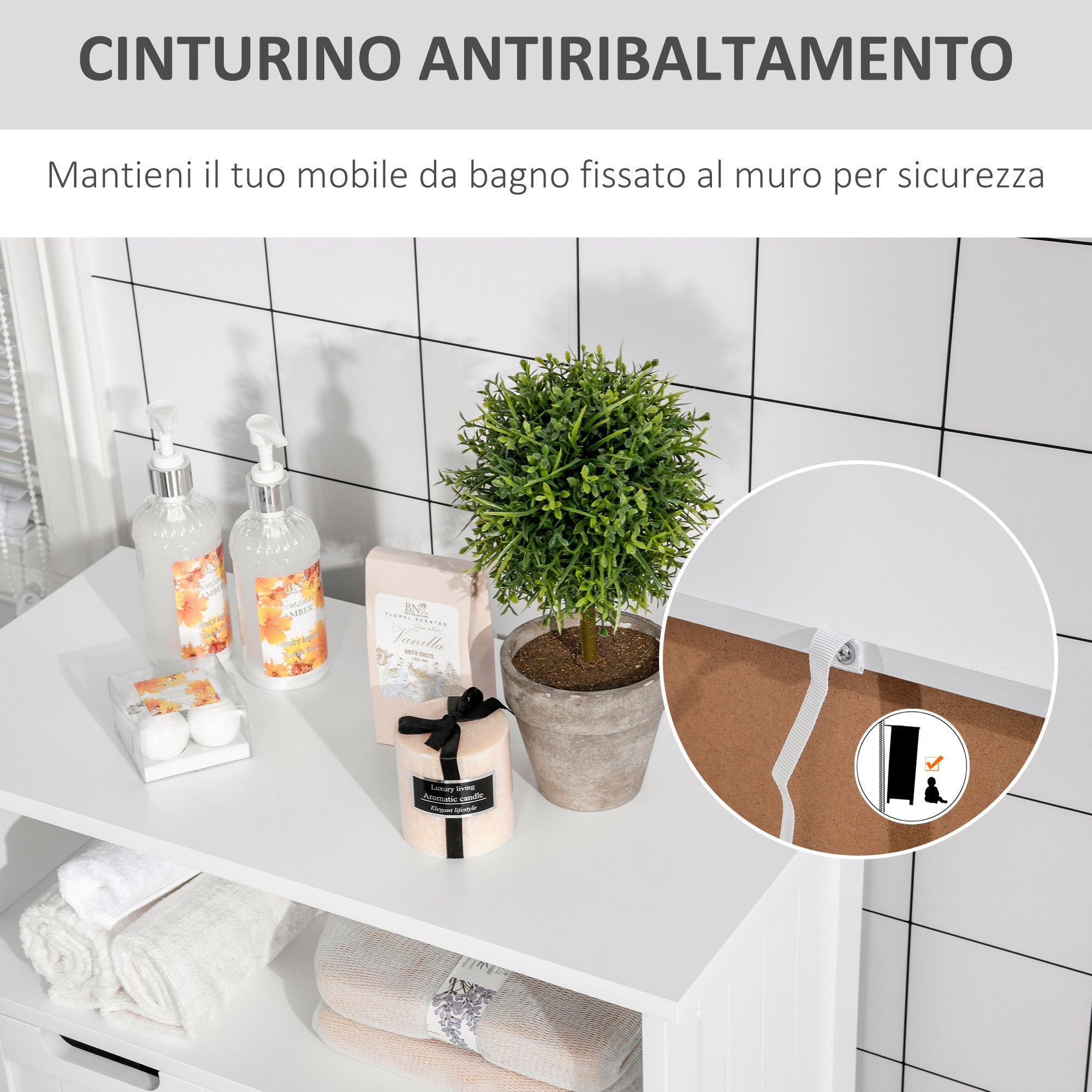Easycomfort Mobile Bagno Multiuso Salvaspazio, Armadietto da Bagno with Armadietto 2 Ante, Mensola e 2 Cassetti Regolabili, 60x30x108.8cm, white