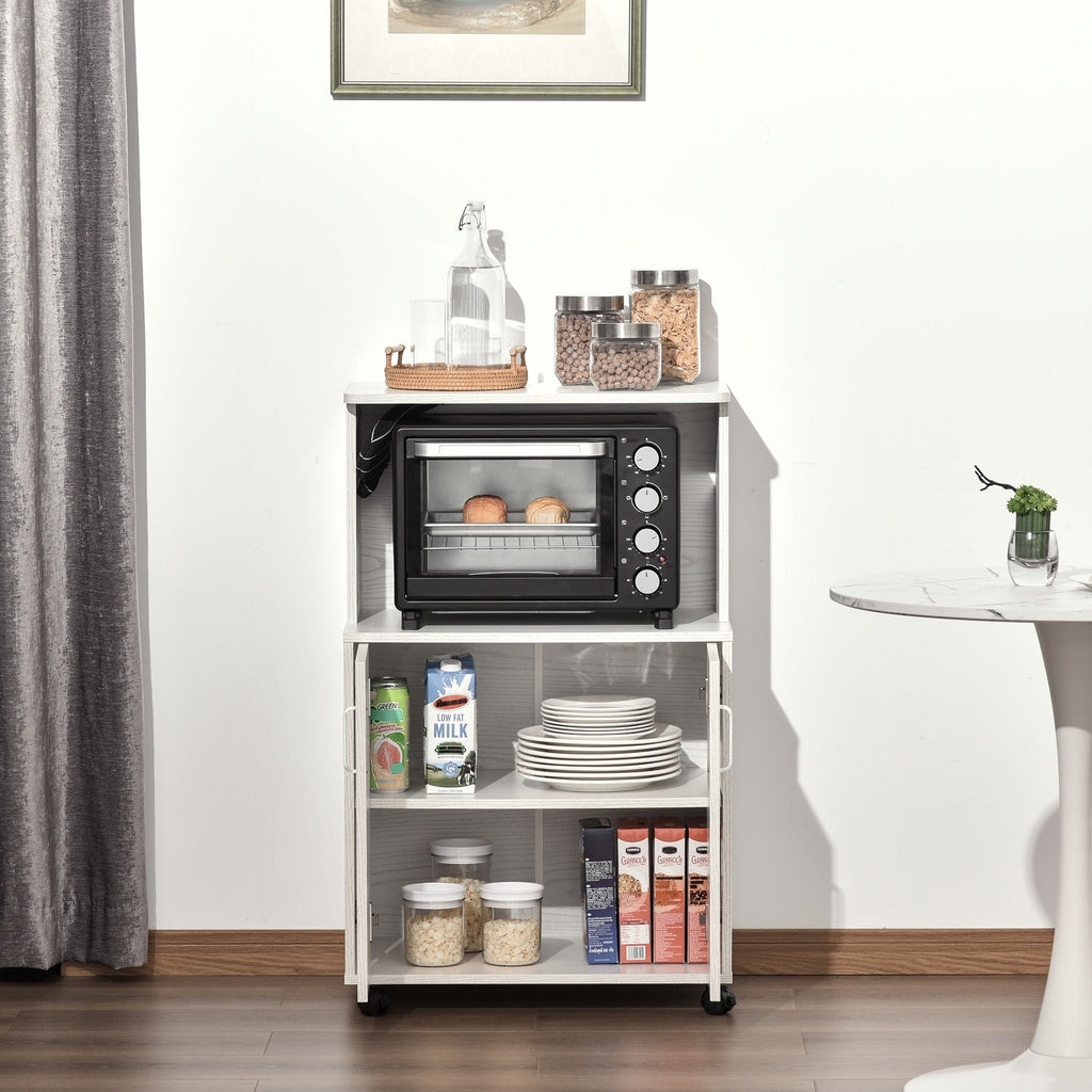 Easycomfort Mobile Cucina Multiuso with Ruote, Armadietto e Ripiano per Microonde, Credenza Alta in Legno Truciolare, 60.4x40.3x97cm white
