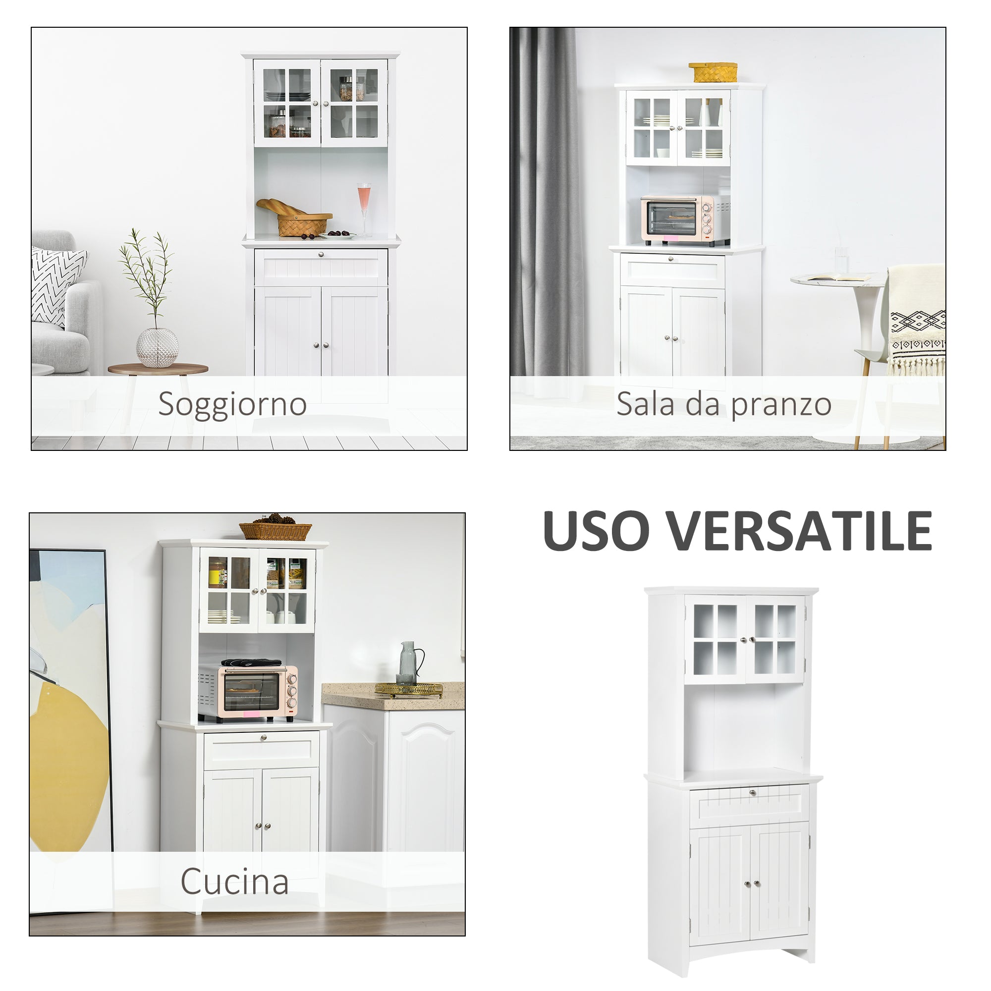 Easycomfort Mobile Dispensa Alto with 2 Armadietti, Ripiani Regolabili e Piano d'Appoggio, in MDF, 68.6x40x164 cm, white