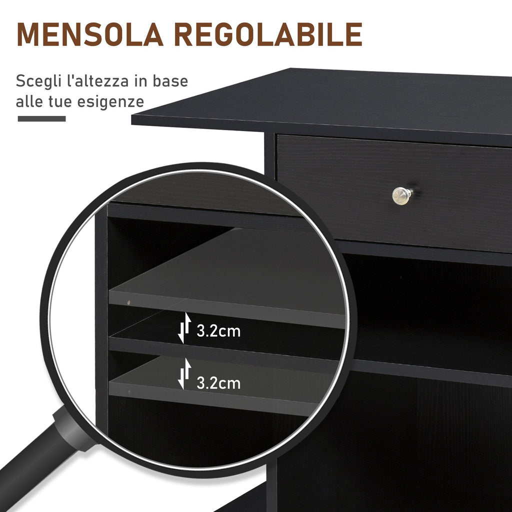 Easycomfort Mobile Porta Stampante in Legno black with 1 Cassetto, 2 Ripiani e Mensola CPU, per Ufficio 60x40x68.5cm