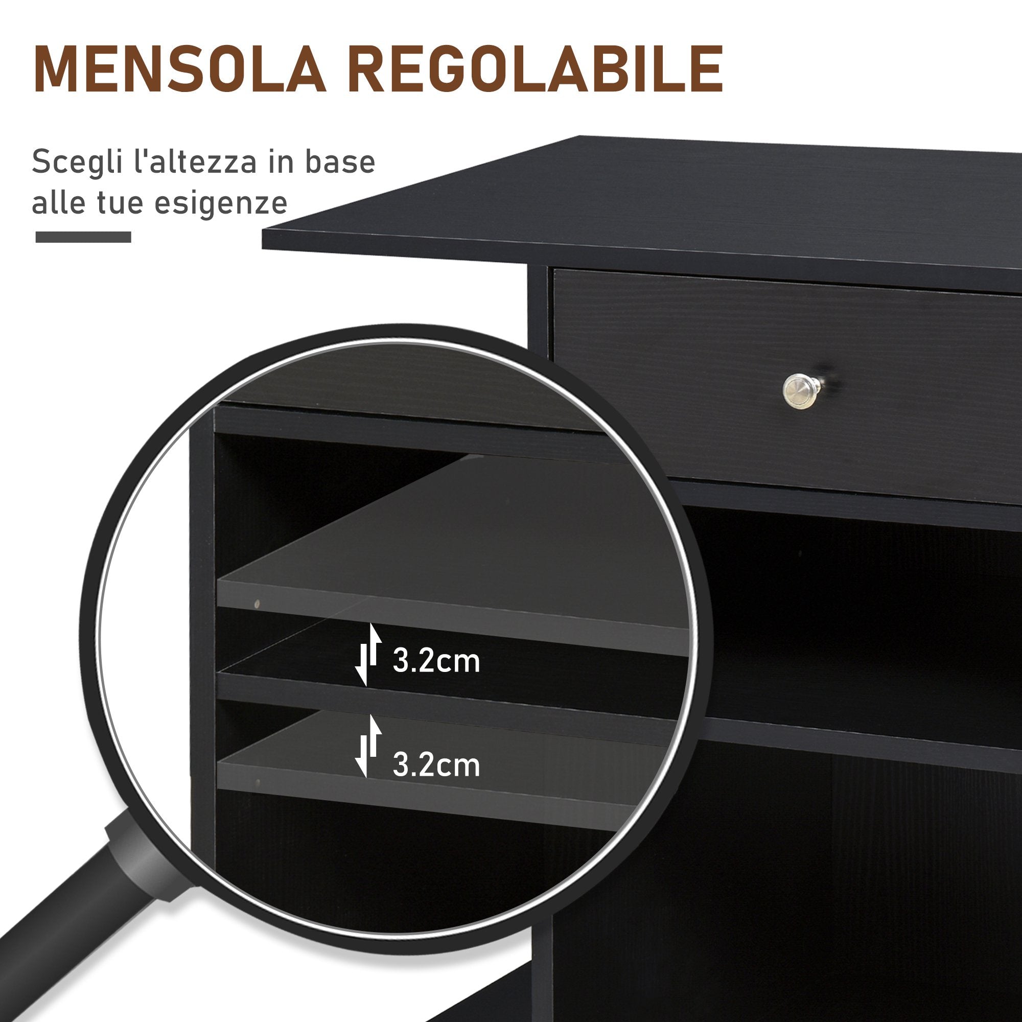 Easycomfort Mobile Porta Stampante in Legno black with 1 Cassetto, 2 Ripiani e Mensola CPU, per Ufficio 60x40x68.5cm