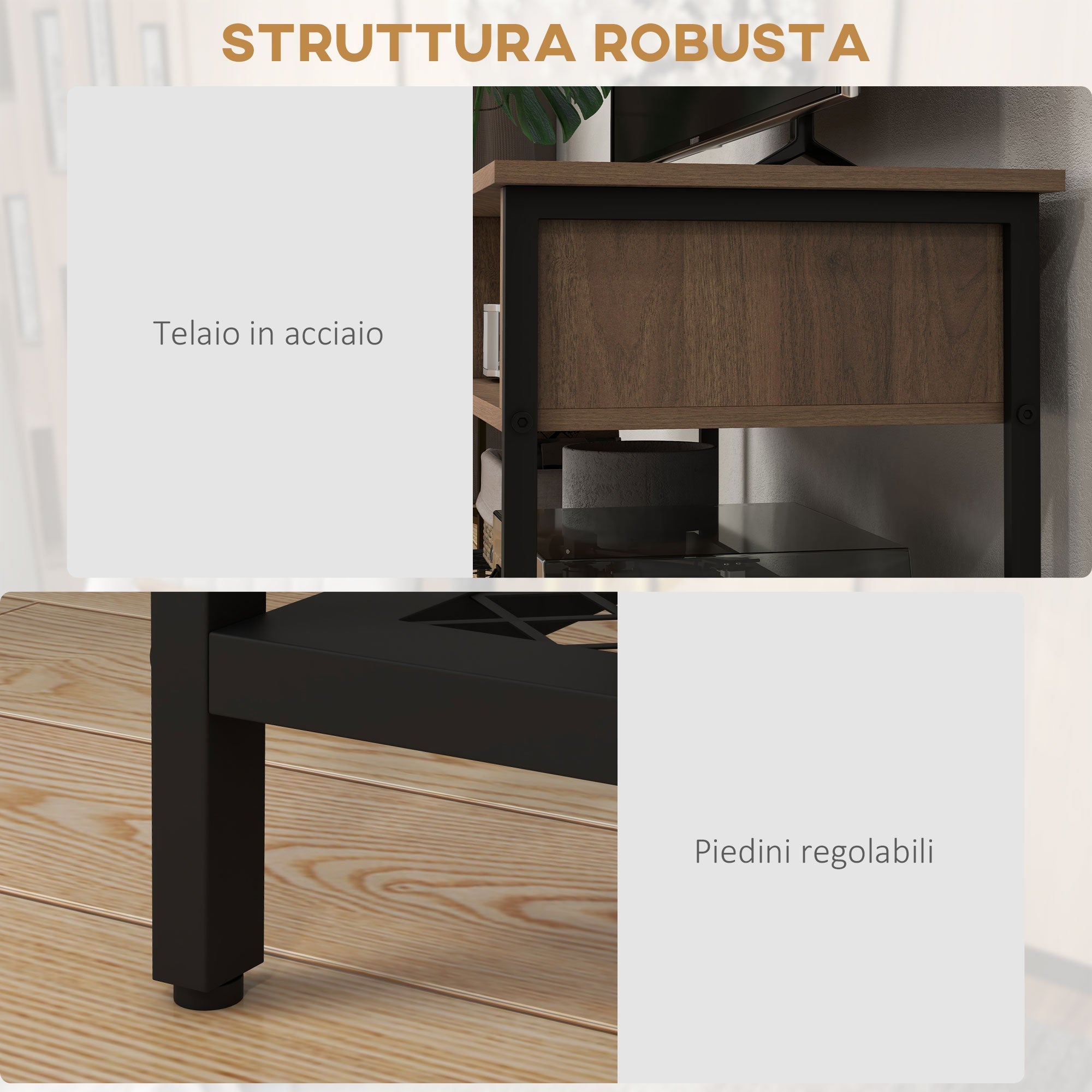 Easycomfort Mobile Porta TV fino 48" Stile Industriale in Legno e Acciaio, 110x40x48cm, Marrone e black