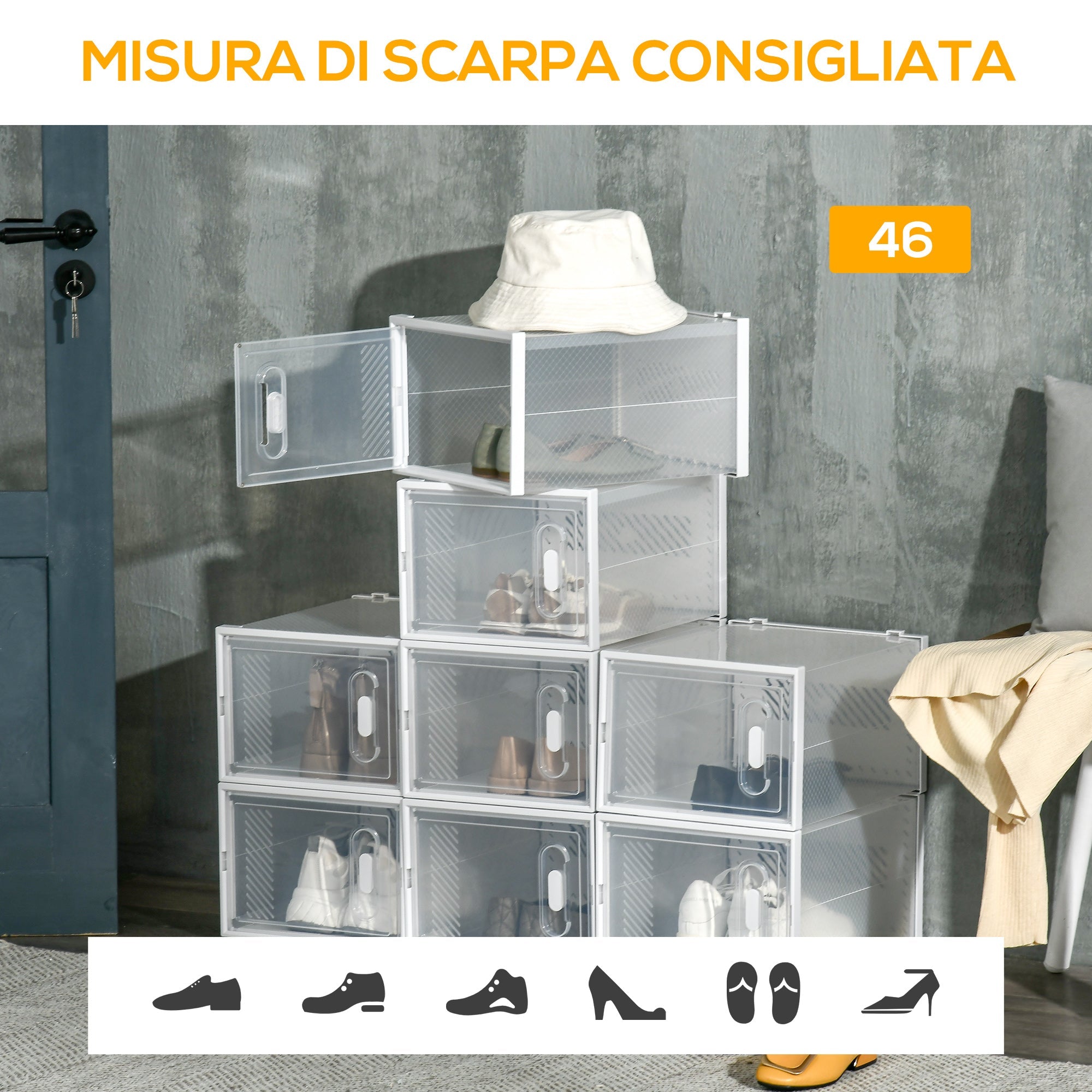 Easycomfort Mobile Scarpiera Modulare Salvaspazio, 8 Cubi 28x36x21 cm in Plastica PP, white